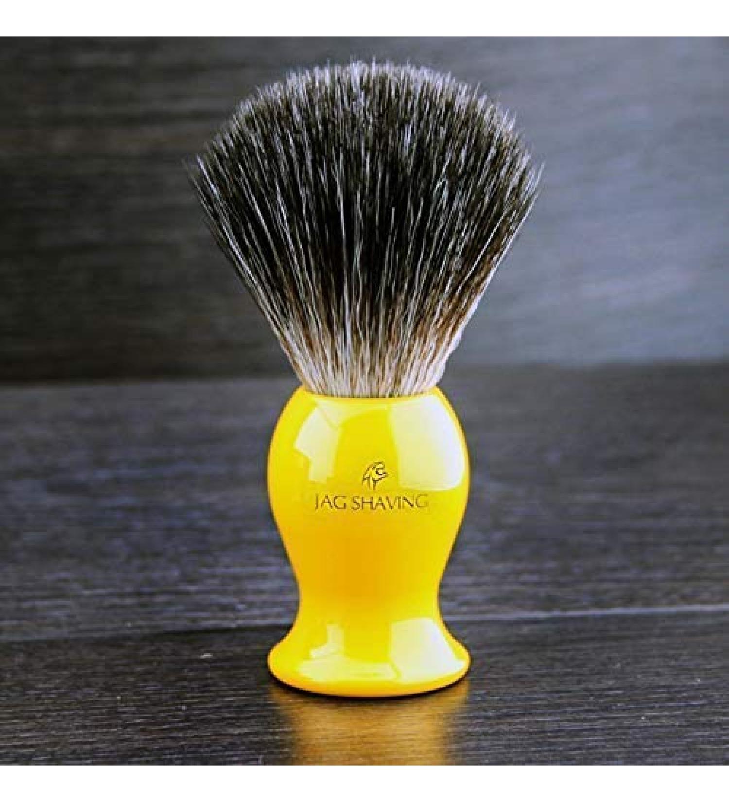 Razor brush black Dachs synthetic fiber bristle - yellow ceramic resin handpiece - exceptional comfort and low maintenance - Great addition until every shaving collection collection