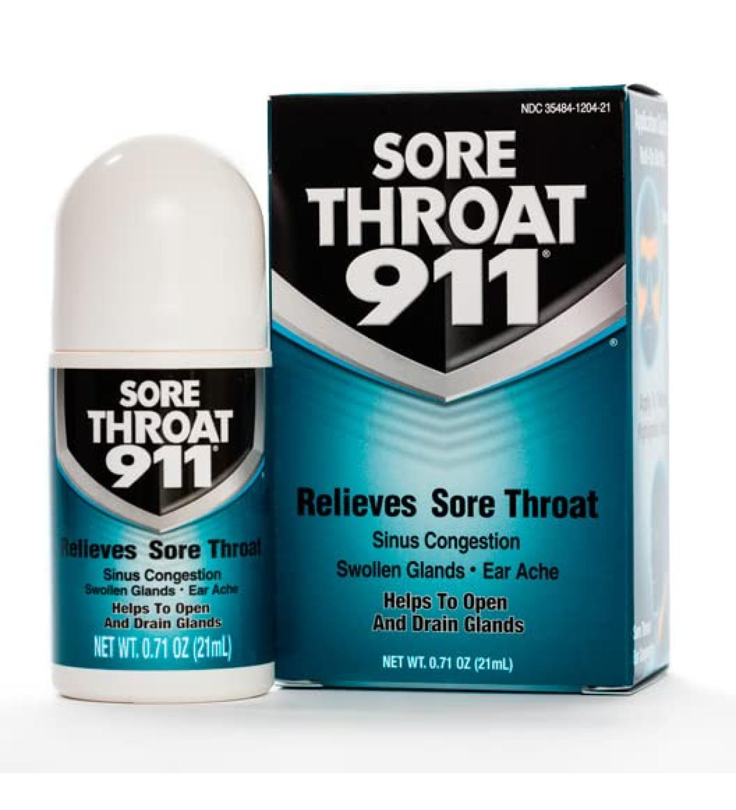 Sore Throat 911 Relieves Sore Throat Sinus Congestion Swollen Glands Ear Ache Helps to Open and Drain Glands 0.71 Ounce (21ml) (Value Pack of 2)