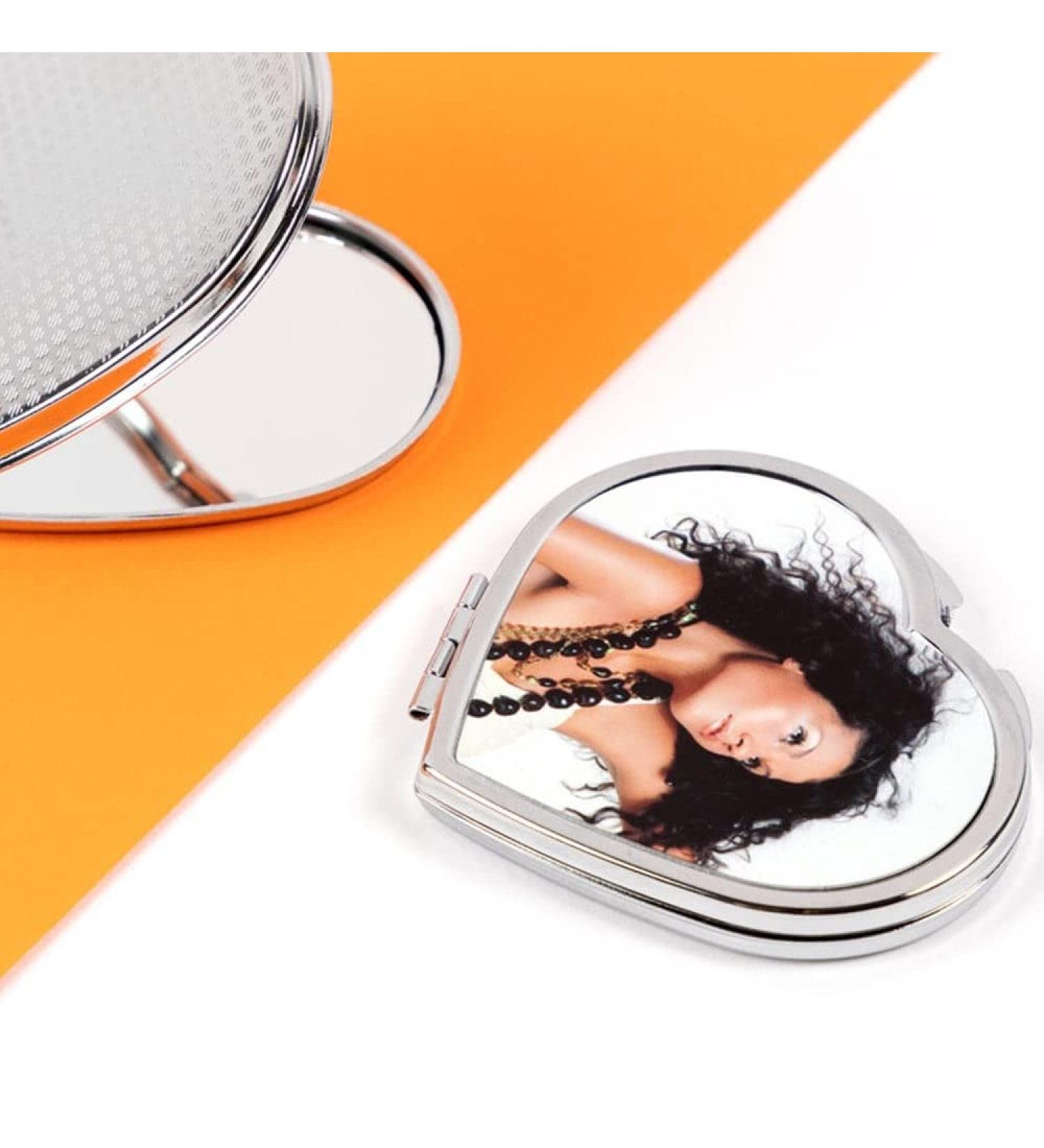 Personalized Heart-Shaped Pocket Mirror - Silver Steel with Custom Photo Design | Ocadeau - Buy Online on GoSupps.com