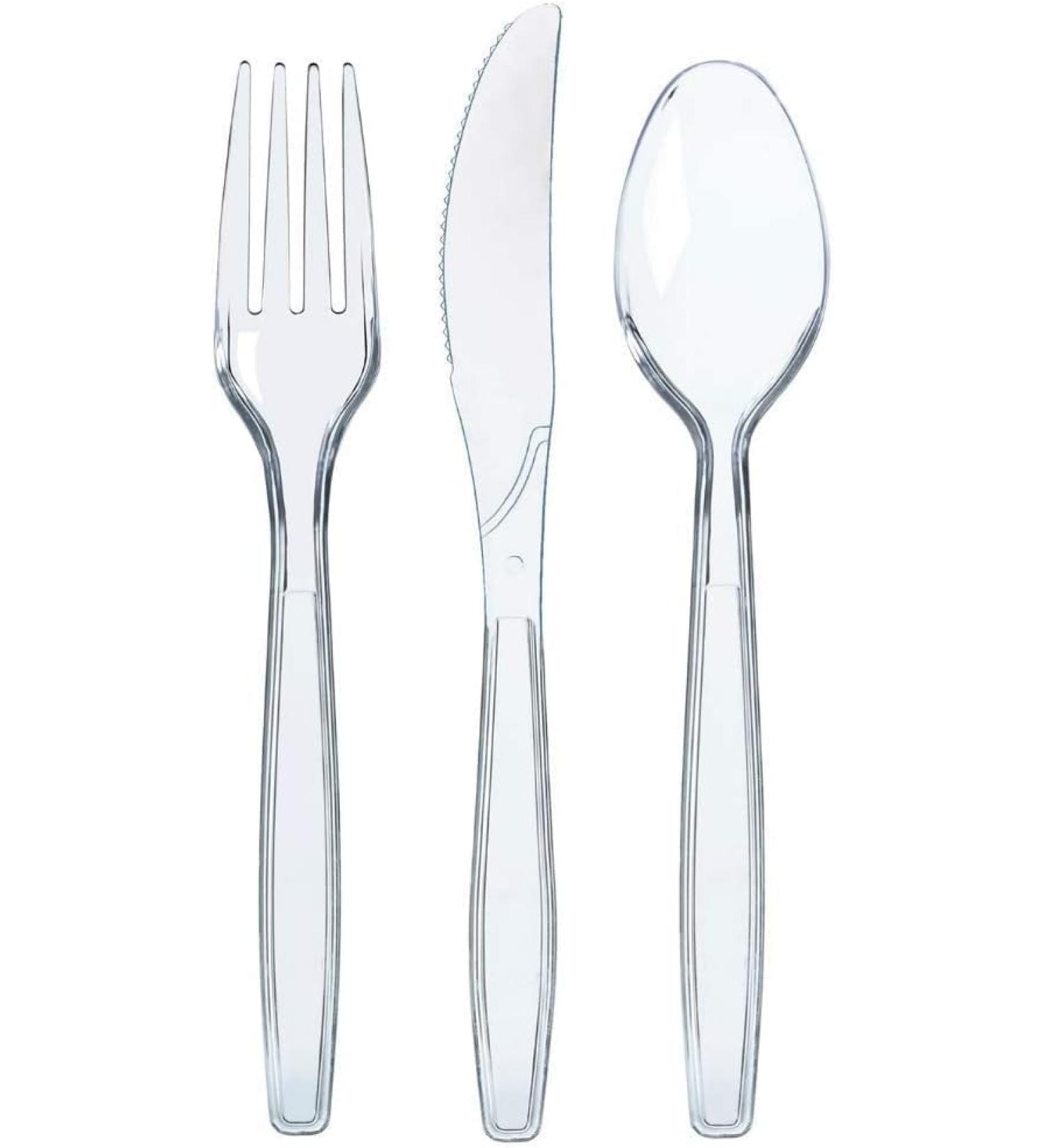 300 Plastic Silverware Set Clear Plastic Cutlery Set Disposable Set -100 Clear Plastic Forks 100 Plastic Spoons 100 Plastic Knives Heavy Duty Bulk Disposable Flatware Plastic Utensils Set - Buy Online on GoSupps.com