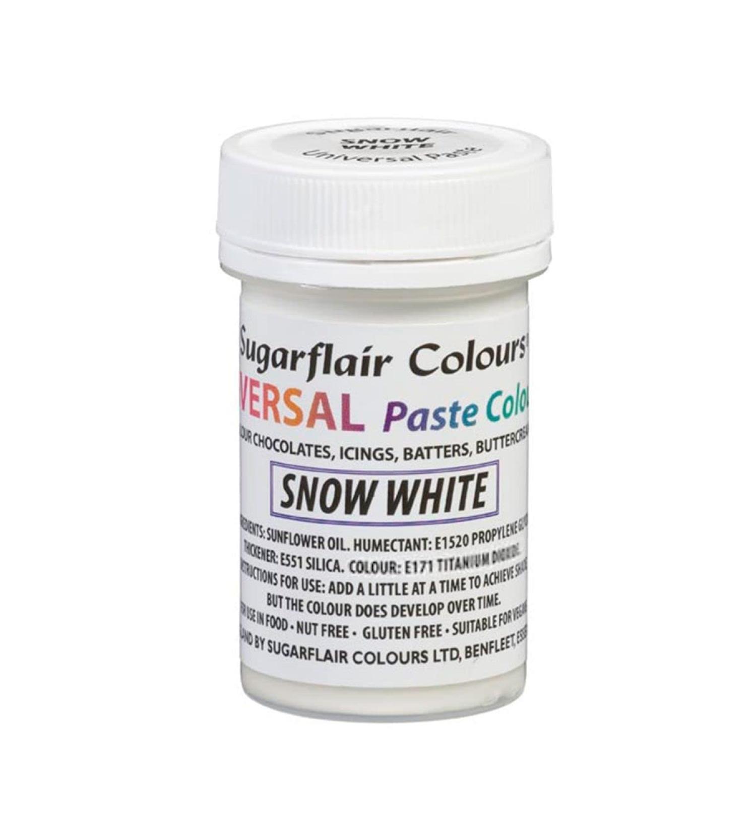 Sugarflair Snow White Universal Paste Food Colouring - Concentrated Food Colour for Colouring Of All Foods Including Cake Mix Chocolate Batter Icing Buttercream & More - 22g