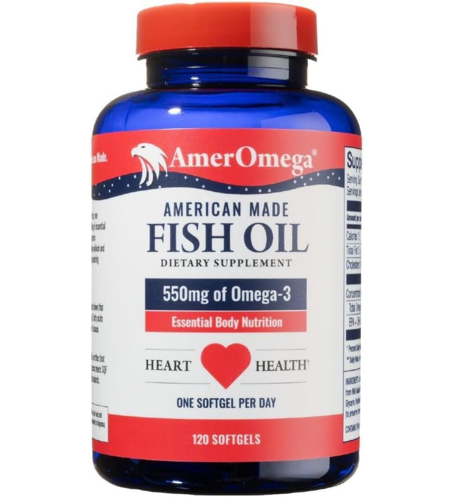 AmerOmega Triglyceride Omega-3 Fish Oil for Heart Health Support - Wild-Caught Alaskan Walleye Pollock - American-Sourced American-Made - Non-GMO Gluten-Free & Dairy-Free - 120 Softgels 120 Count (Pack of 1) - Buy Online on GoSupps.com