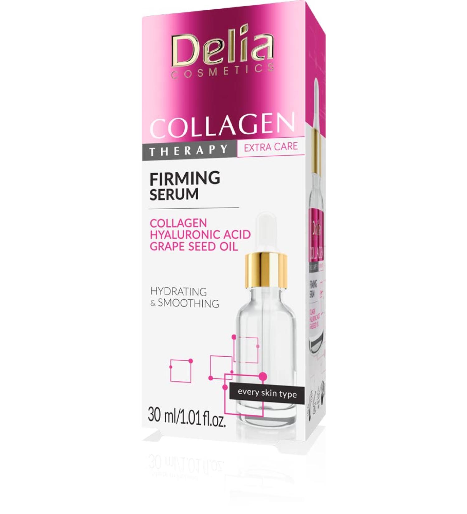 Delia Cosmetics - Collagen Therapy - Firming Serum - Every Skin Type - Hydrating - Smoothing - Collagen - Hyaluronic Acid - Grape Seed Oil - 50 ml