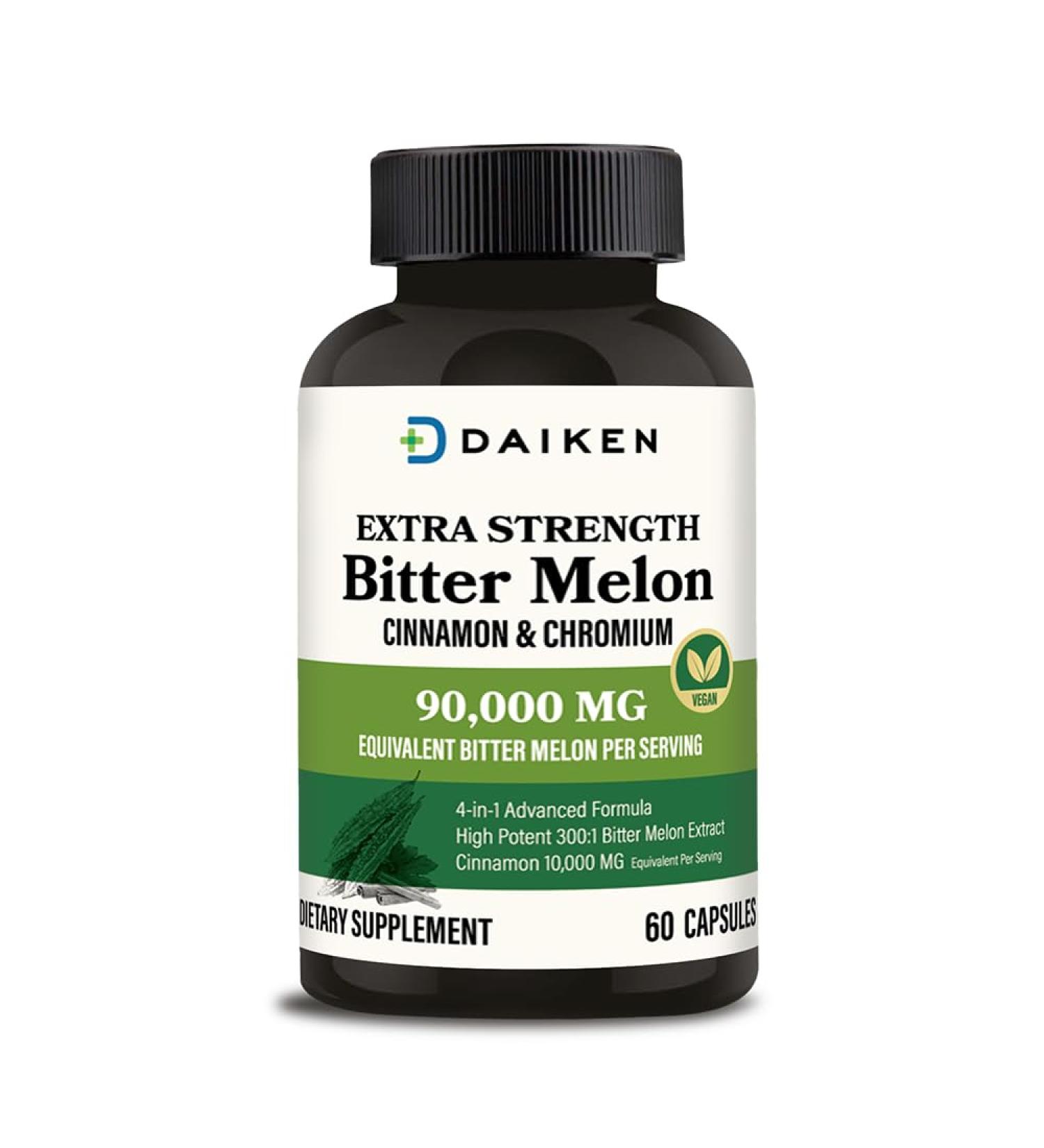 DAIKEN Bitter Melon Cinnamon & Chromium 90 000 mg Equivalent Per Serving Extra Strength 100% Vegetarian Bitter Melon Capsules with Cinnamon Chromium & Zinc 60 Capsules NEW 60 Count (Pack of 1) - Buy Online on GoSupps.com