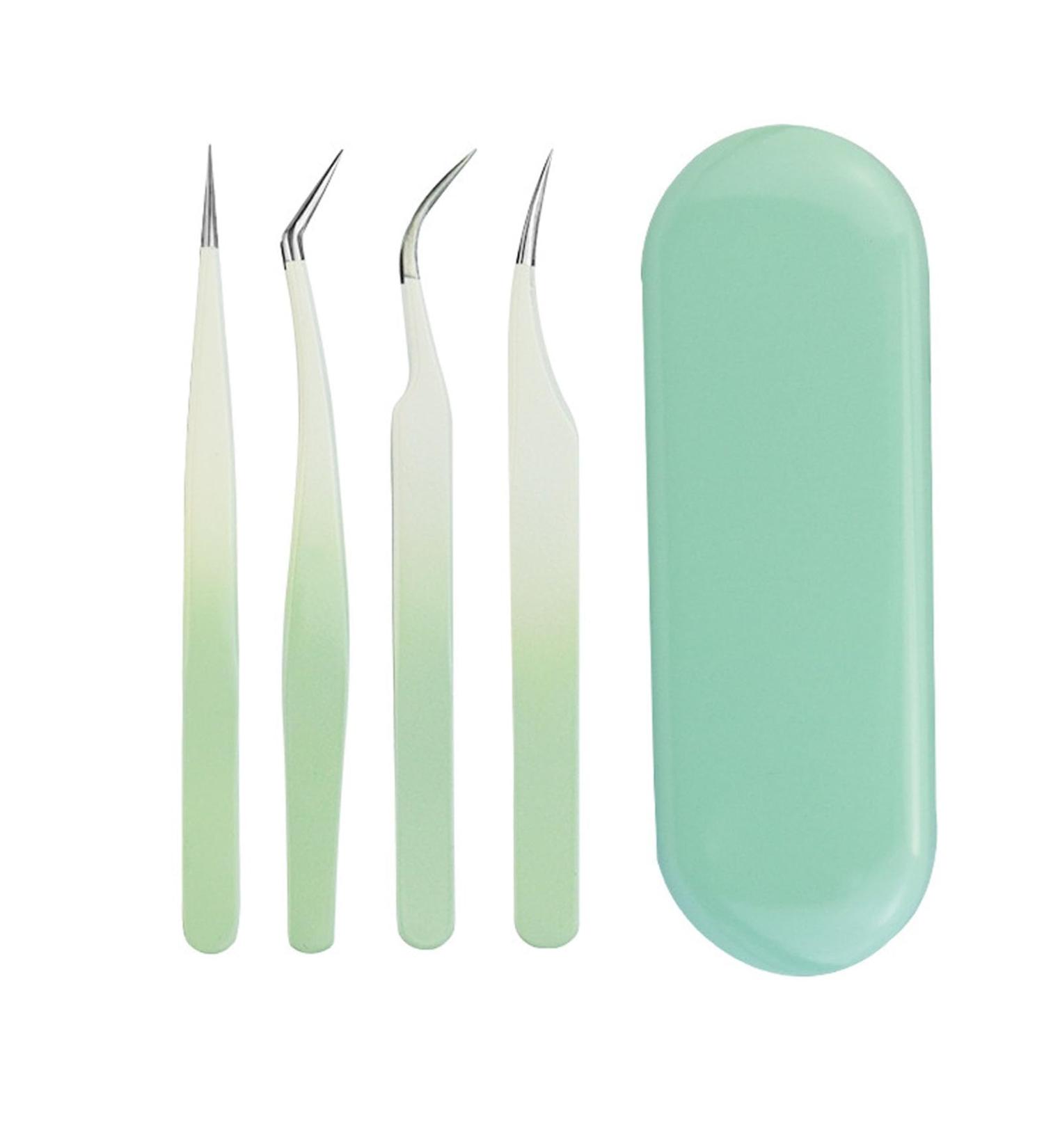 Eyeline 4-Piece Eyelash Extension Tweezers Set - Stainless Steel Multifunctional Green Tweezers for False Eyelash Application - Buy Online on GoSupps.com