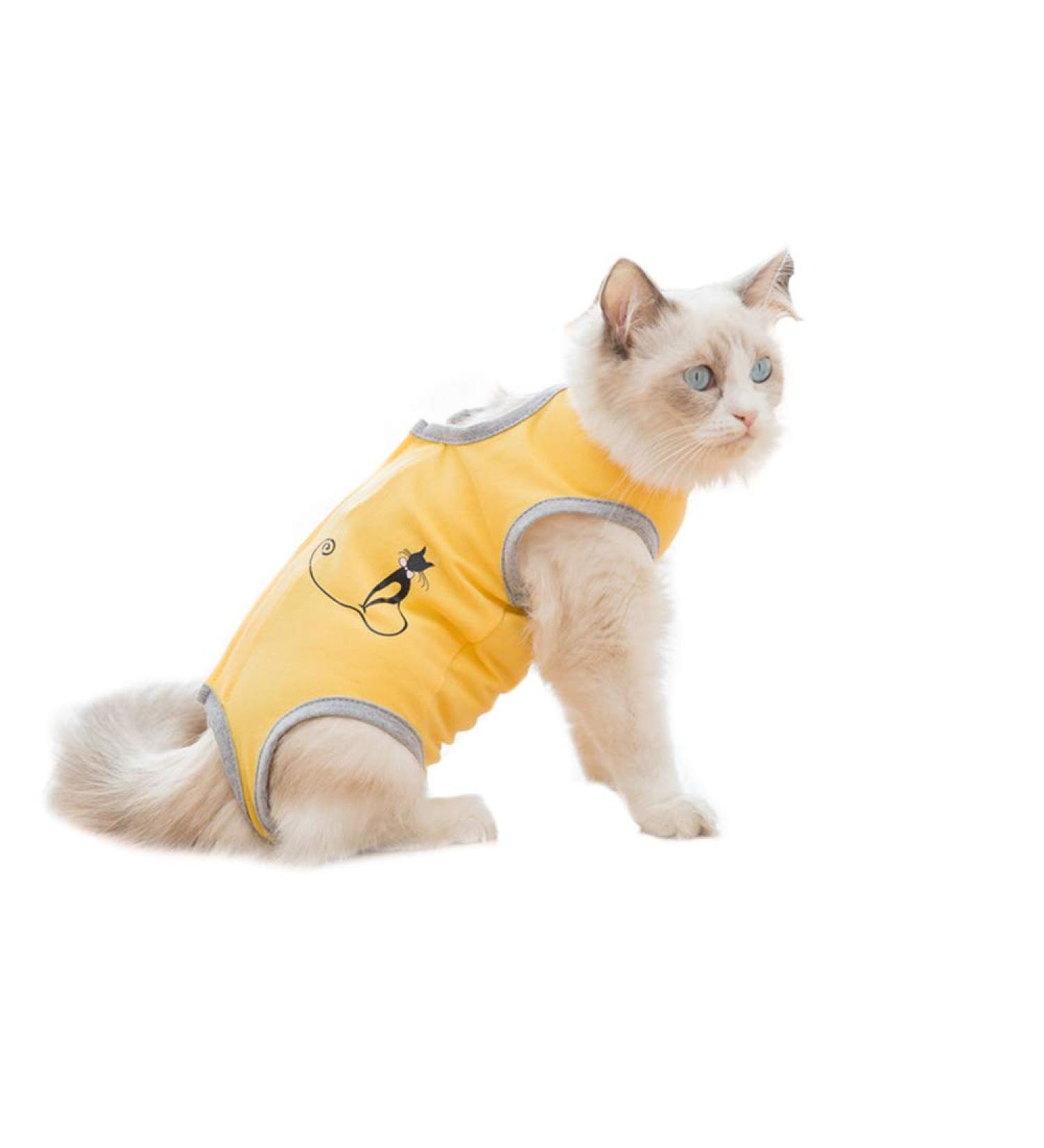 Pet Cat Recovery Suit Abdominal Wounds or Skin Diseases Costume Suit Surgical Clothes for After Surgery Wear (M:Yellow) M-Back length:10.6in Yellow - Buy Online on GoSupps.com