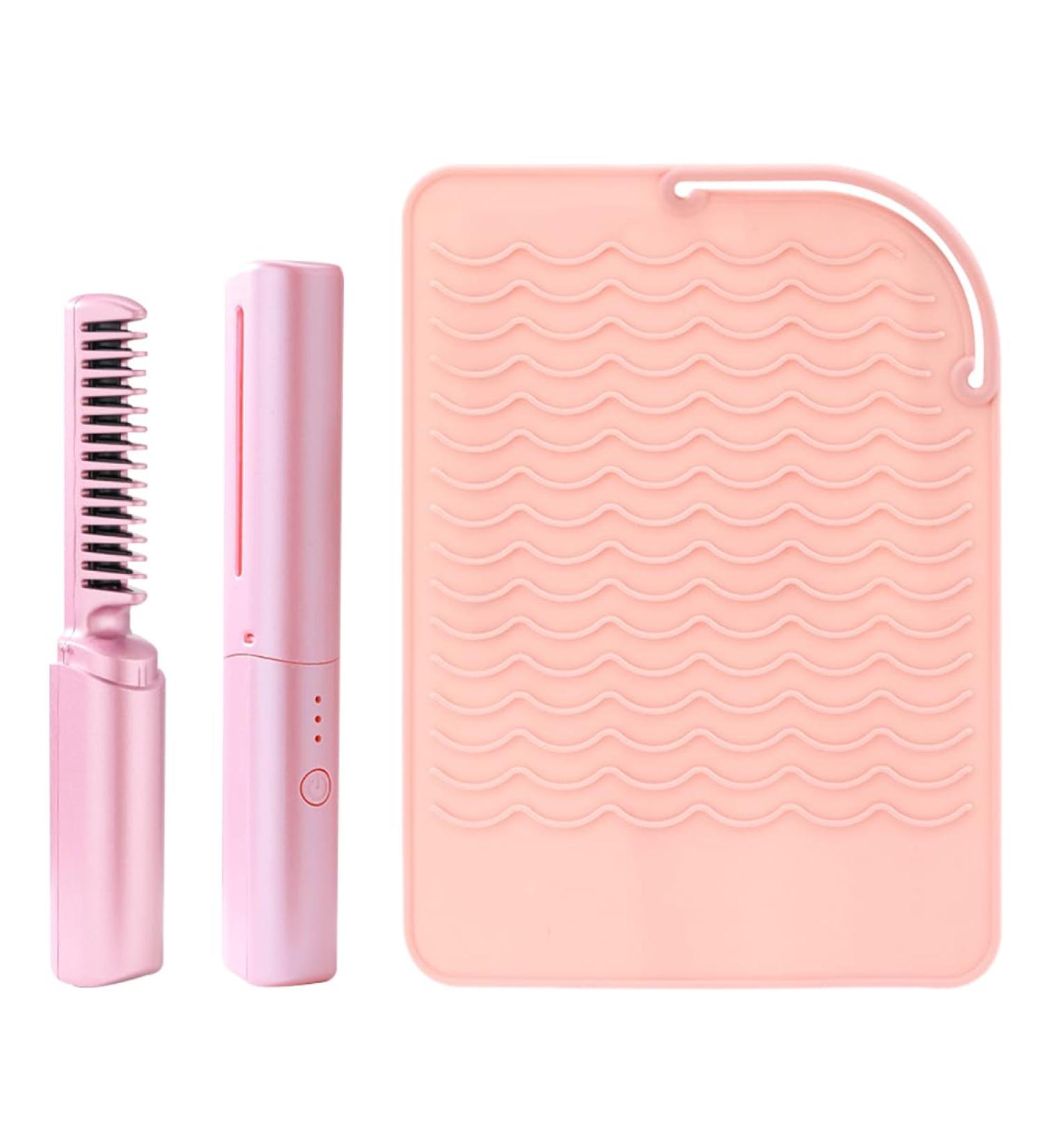 Buy Straightening Comb & Brush - Anti-Scald Hair Straightener with Heat Resistant Mat | Travel Styling Tools for Women & Girls (Pink - Buy Online on GoSupps.com