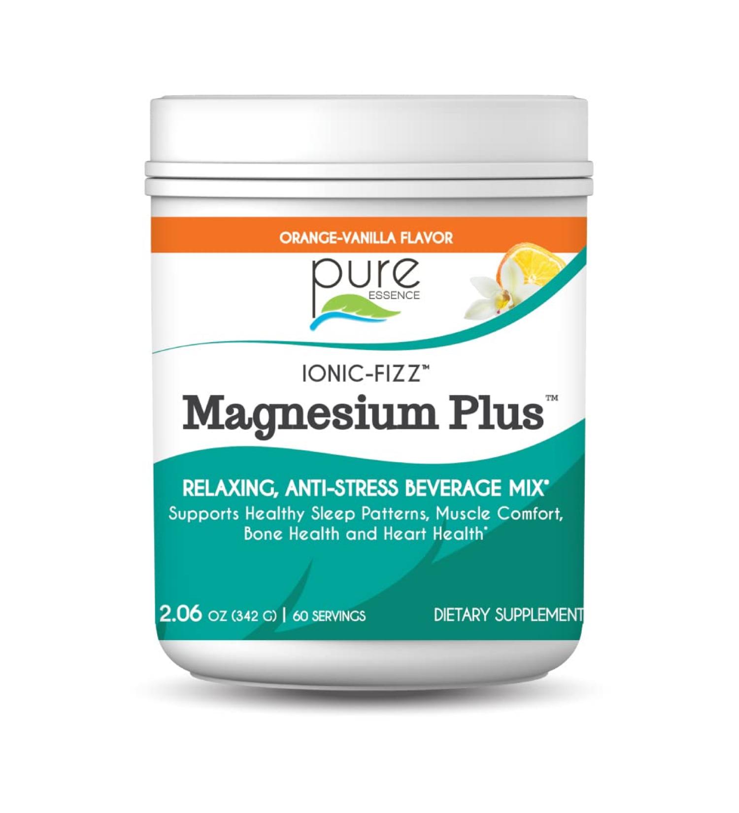 Pure Essence Ionic-Fizz Magnesium Plus - Orange-Vanilla 12.06 oz | Natural Energy & Relaxation - Buy Online on GoSupps.com
