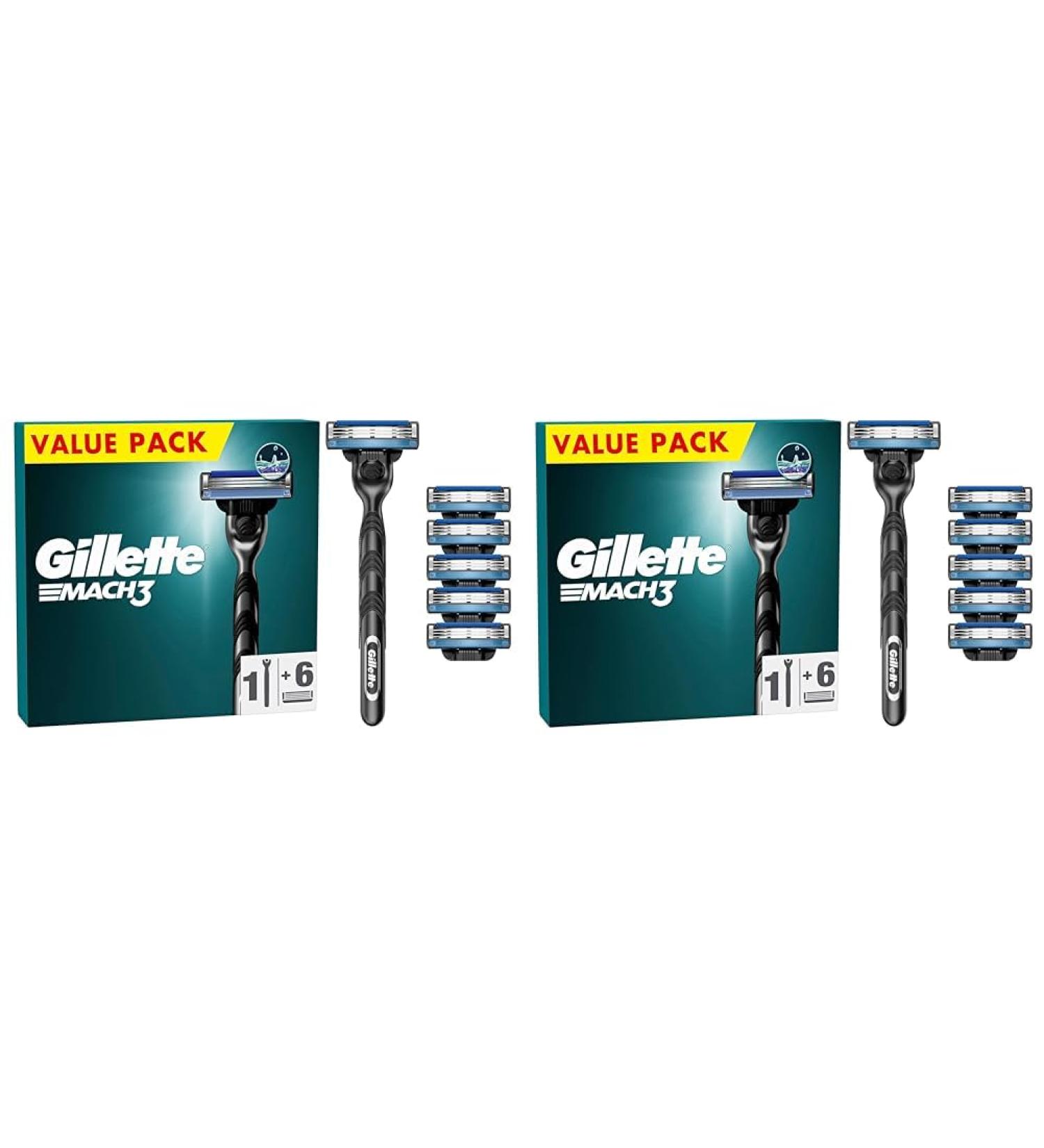 Gillette Mach3 wet razier men razor + 6 razor blades with triple blade gift for men (pack with 2) 1 piece (2-pack) Razor + 6 sound