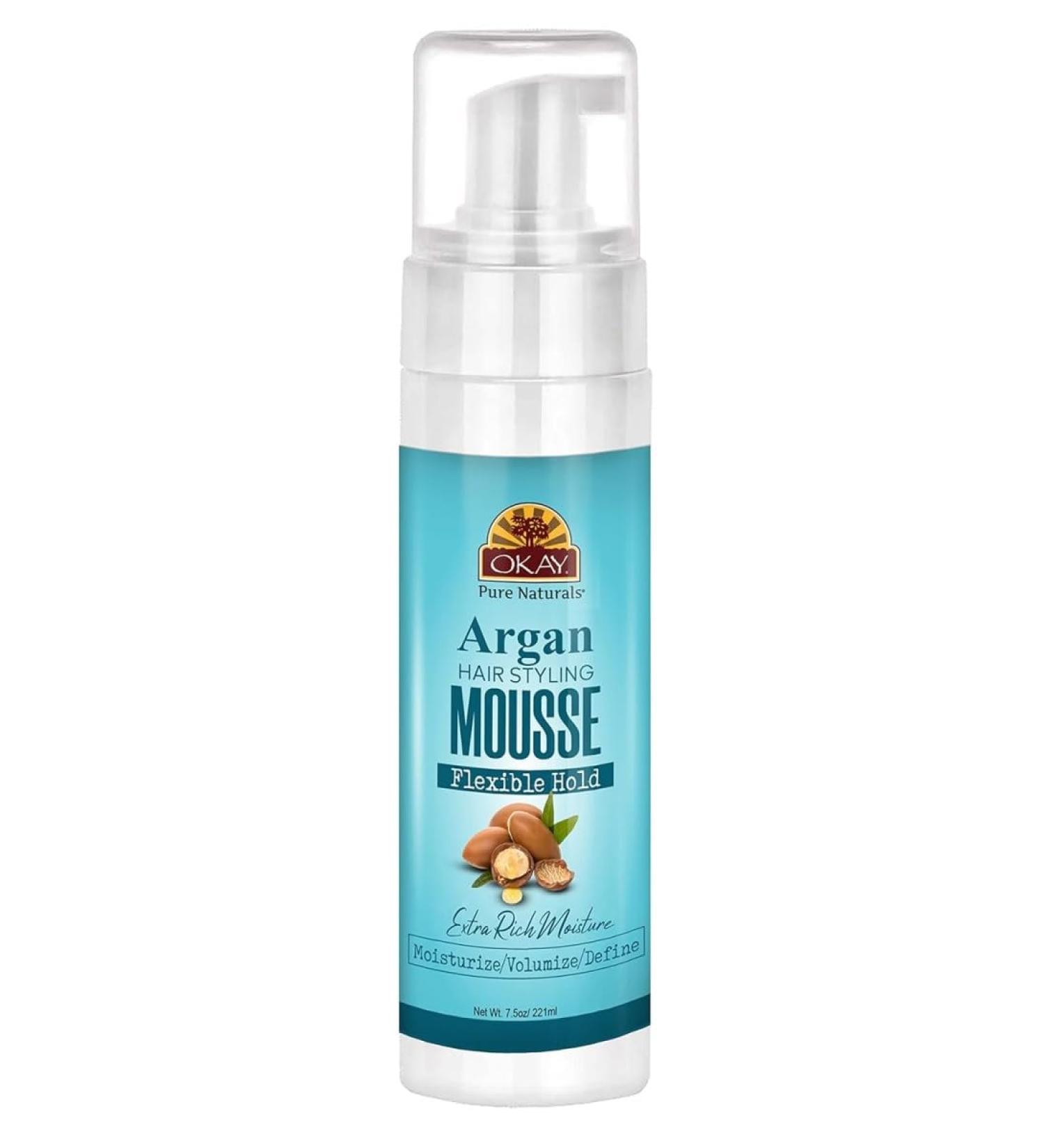 Okay Mousse Extra Hold with Argan Oil - 7.5 Ounce (221ml) | Long-Lasting Styling for All Hair Types | International Shipping Available - Buy Online on GoSupps.com