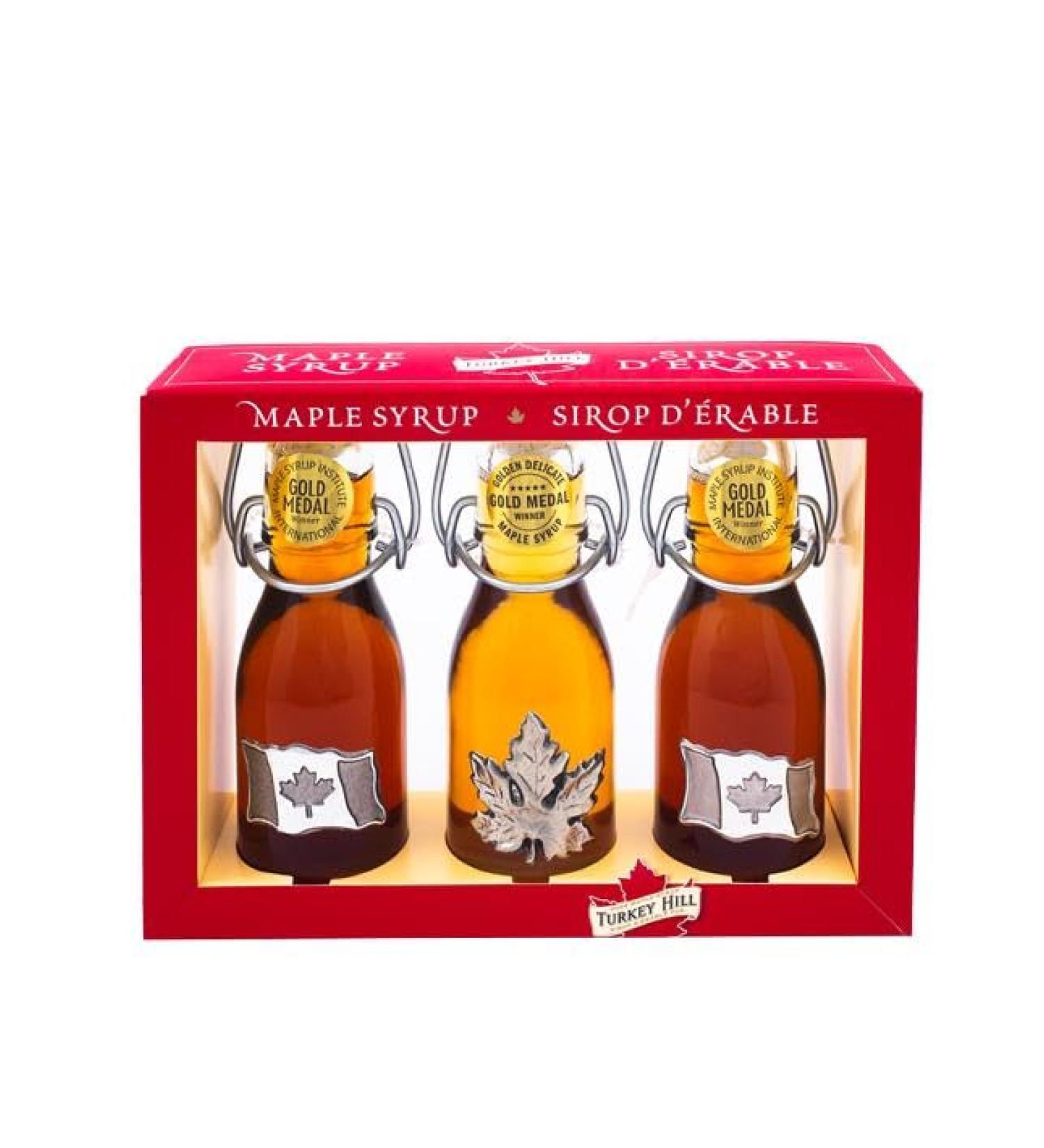 TURKEY HILL SUGARBUSH 100% Pure Maple Leaf Syrup Natural Ingredients Cruchon Junior Golden Delicate and Grade A Dark Robust Taste 100ml (Pack of 3)
