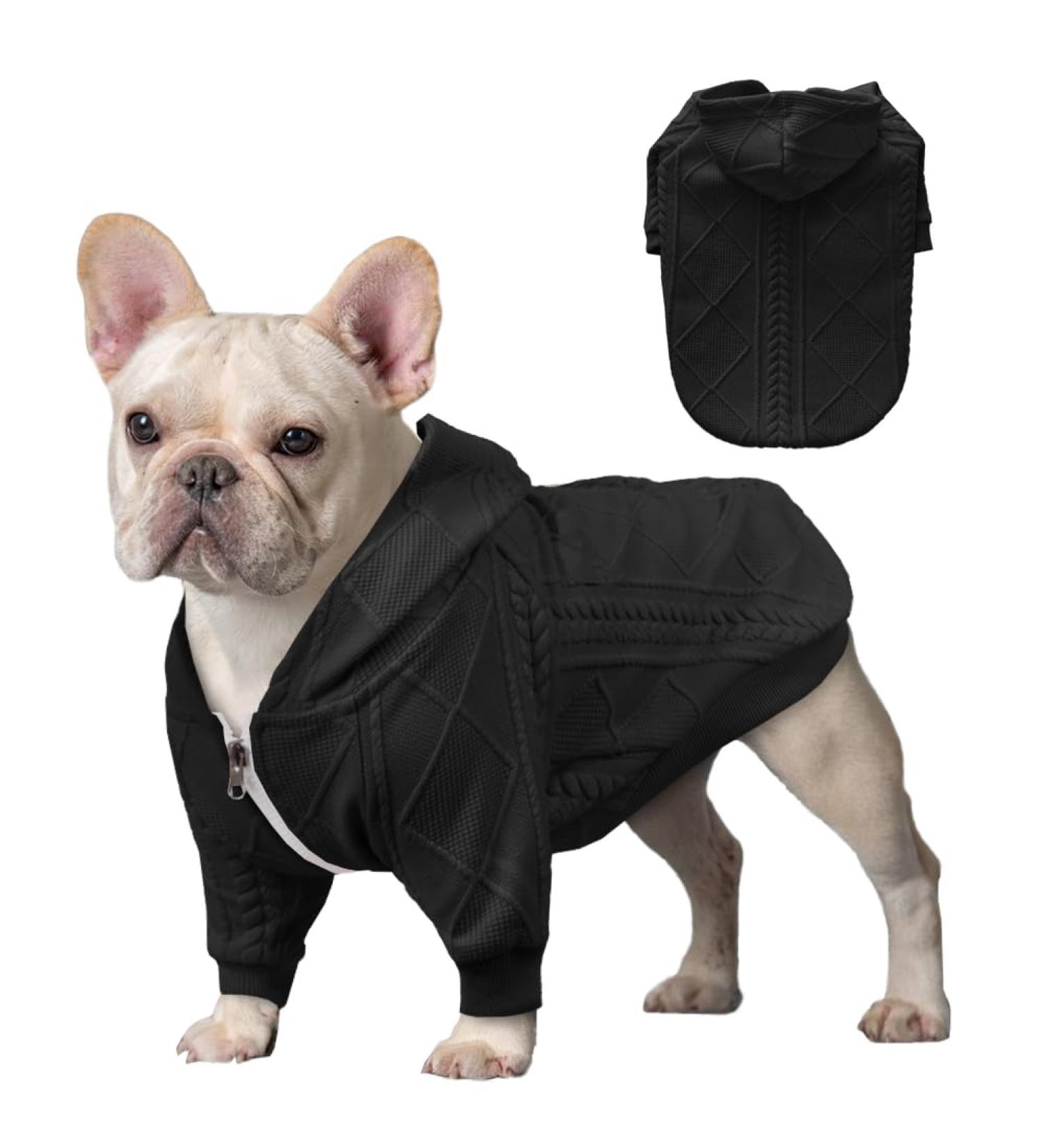 Meioro Black Dog Hoodie - Warm Sweater for Small & Medium Dogs | Stylish Winter Jacket for French Bulldogs - Buy Online on GoSupps.com
