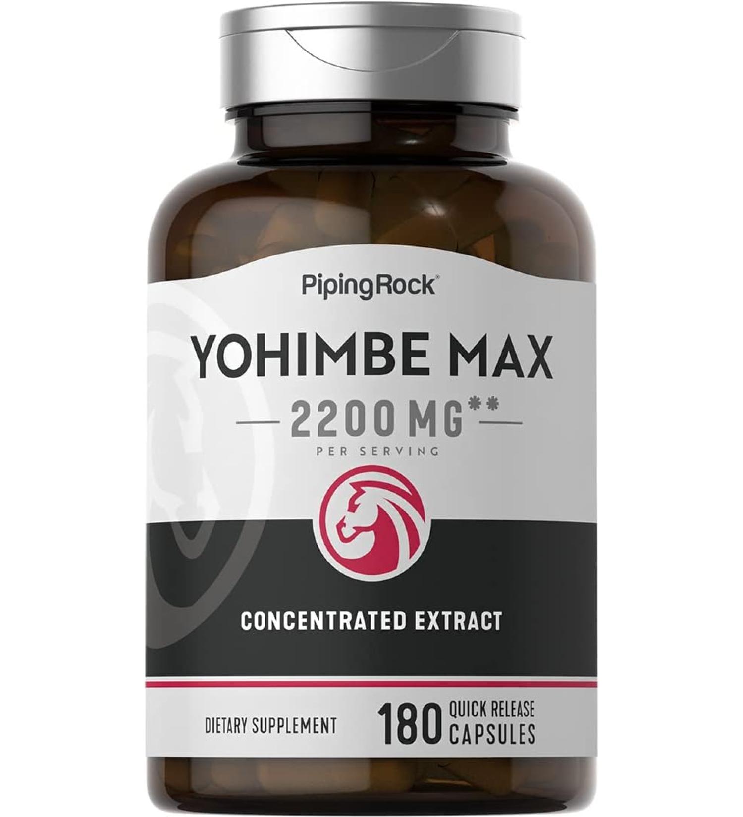 Piping Rock Yohimbe Capsules 2200mg 180 Count | Non-GMO Gluten Free Supplement - Buy Online on GoSupps.com