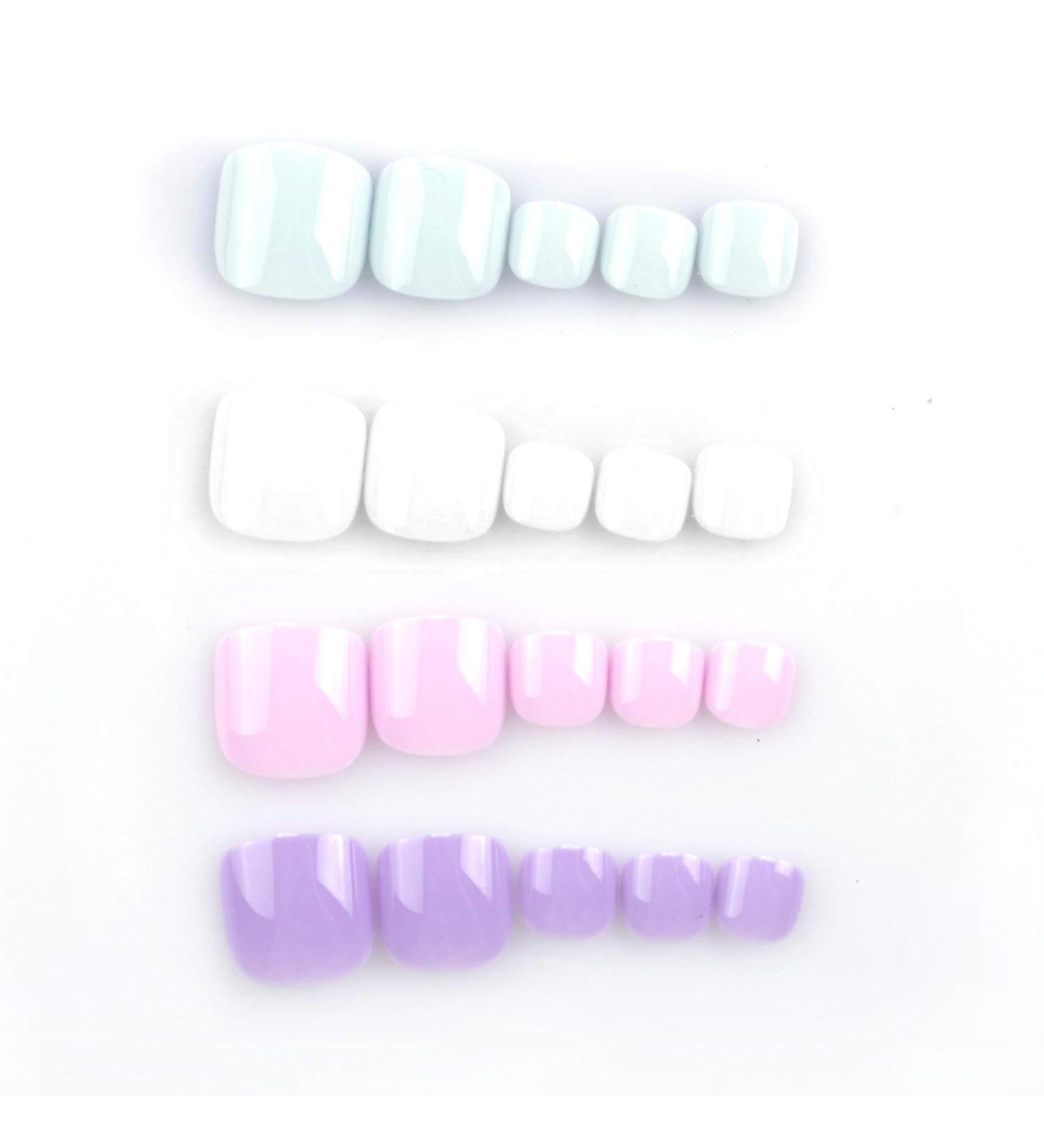 SIUSIO 96Pcs Fake Toe Nails Press On Colorful Square Acrylic Full Cover UV Top Coat - Light Pink & Purple | Short False Nails Set for Toenail Salons and DIY Foot Art Tips - Women and Girls - Buy Online on GoSupps.com