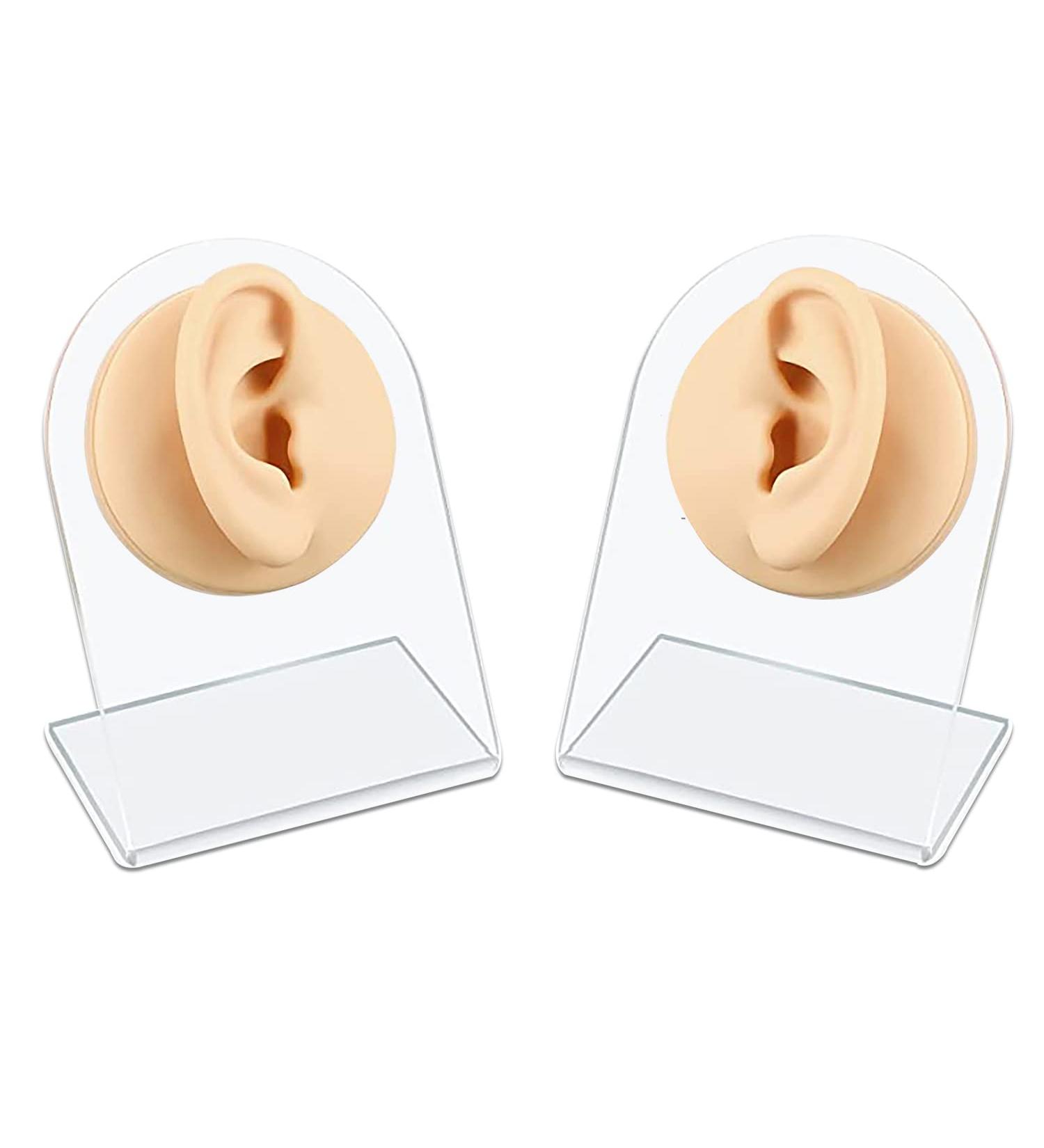 2Pcs Soft Silicone Ear Model with Acrylic Stand - Flexible Reusable Fake Ear for Piercing Practice and Jewelry Display (Skin Color) - Buy Online on GoSupps.com
