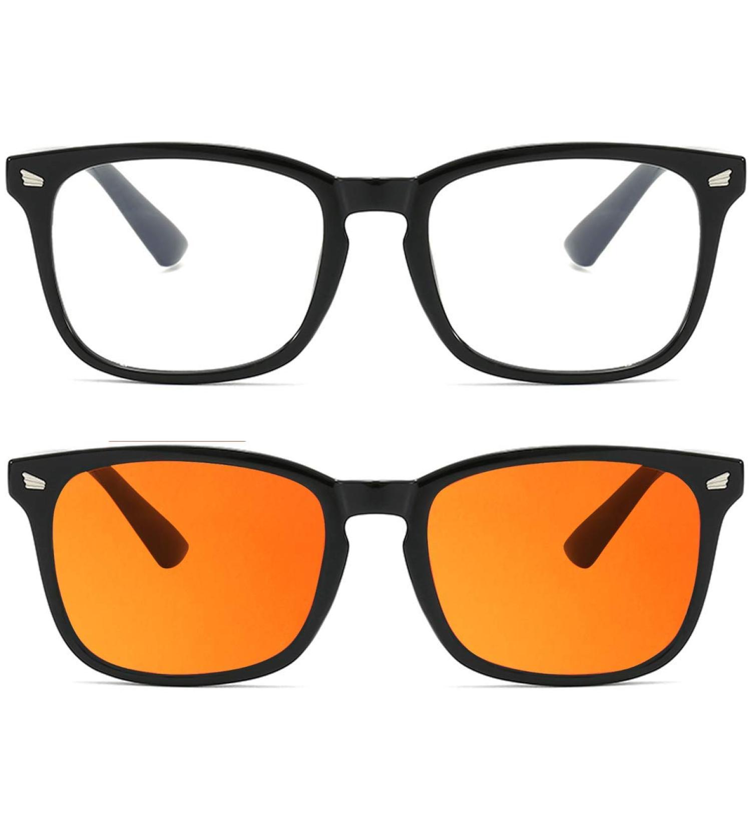 Premium Blue Light Blocking Glasses - Riccardo Materossi | Reduce Headaches & Improve Sleep | UK Brand 2 Pack - Daily & Night Lens Square Black Frame - Buy Online on GoSupps.com