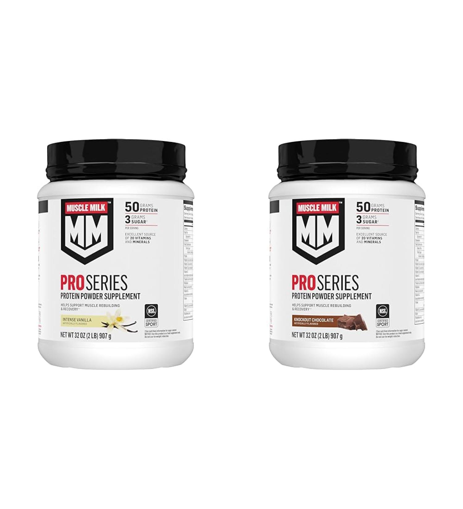 Muscle Milk Pro Series Protein Powder Supplement Intense Vanilla 2 Pound 11 Servings & Pro Series Protein Powder Supplement Knockout Chocolate 2 Pound 11 Servings 50g Protein - Buy Online on GoSupps.com