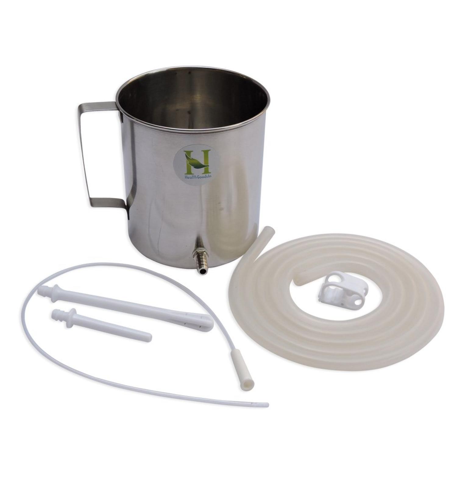 Stainless Steel Enema Bucket 1.5 Quart | Home Coffee Enema | Medical Grade Silicone Hose - International Shipping Available - Buy Online on GoSupps.com