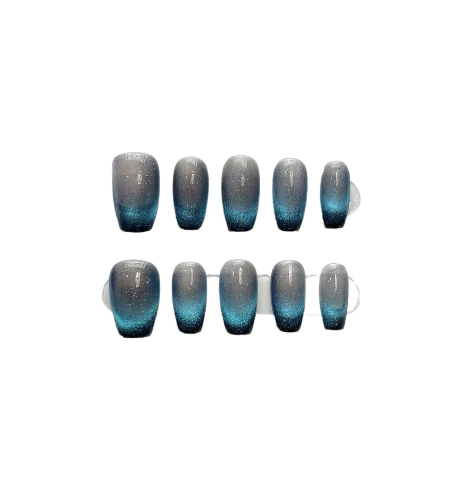 10Pcs Cat Eye Handmade Press On Nails with Gradient Design False Nails Full Cover Ballerina Wearable Artificial Nail Tips (Color : 16 Size : M)