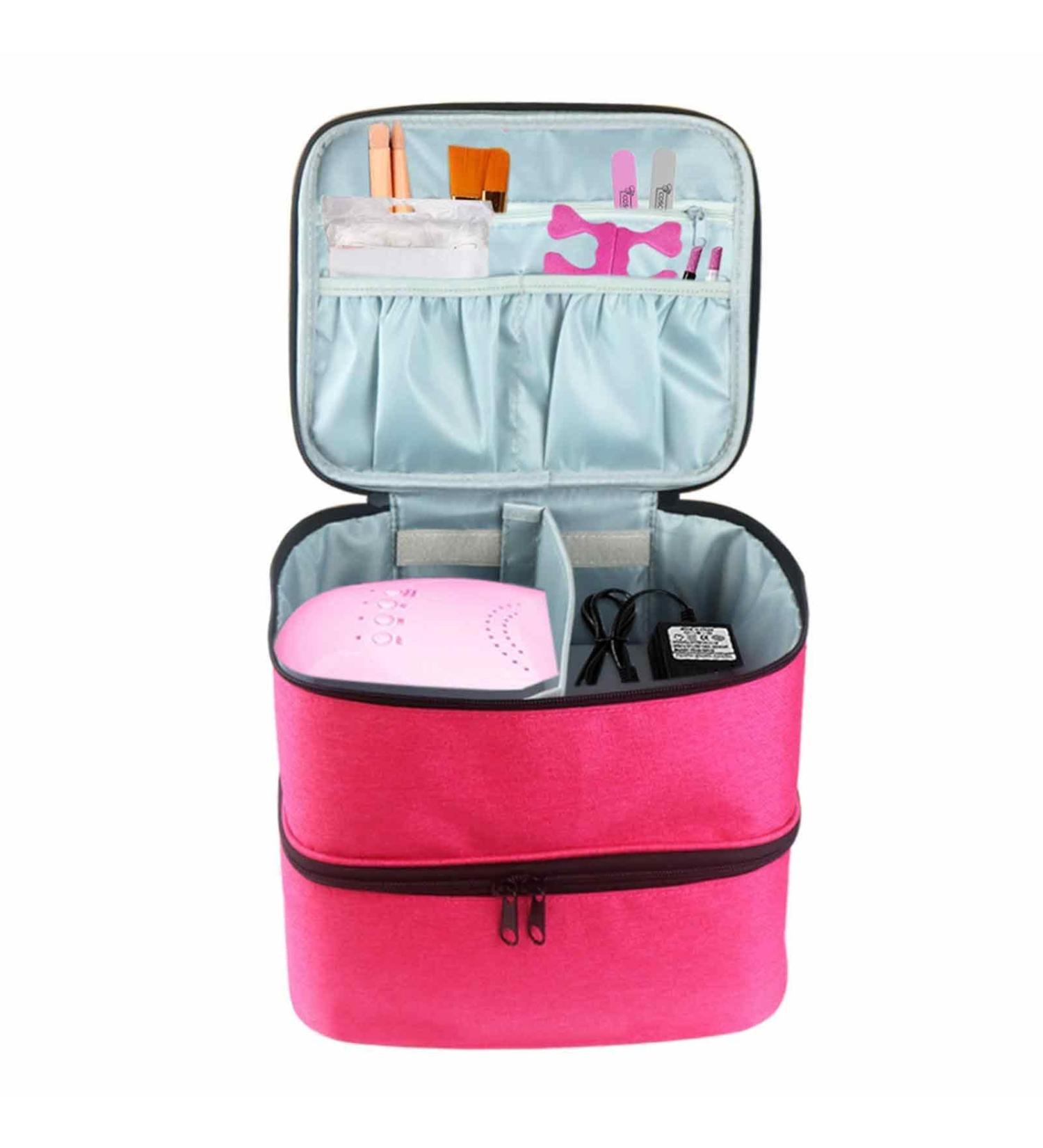 Richolyn Nail Polish Organizer - Travel Double-Layer Case for 30 Bottles | Stylish Pink Nail Dryer & Storage Solution - Buy Online on GoSupps.com