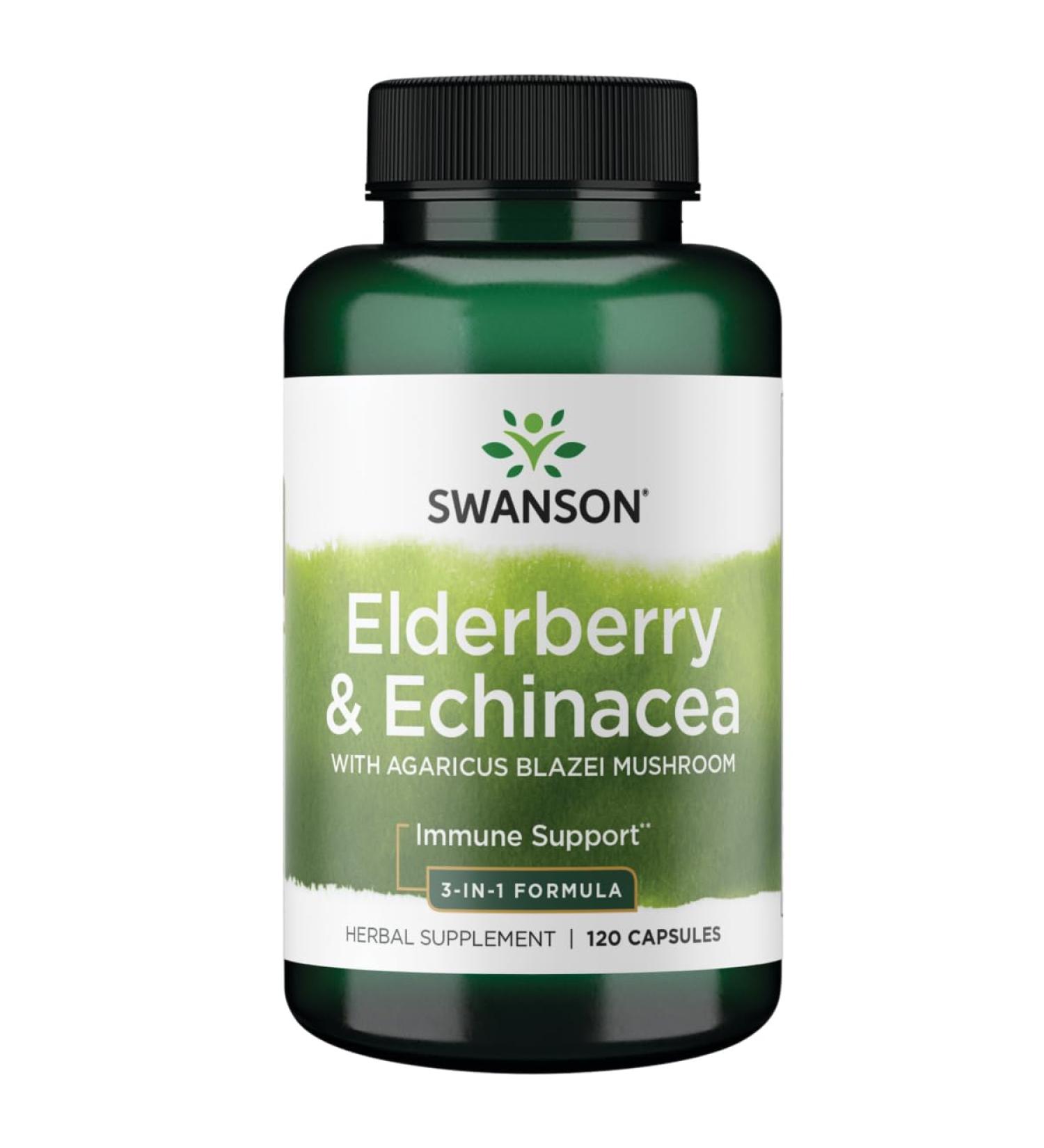 Swanson Elderberry Agaricus Echinacea Immune Support Health Formula Agaricus Blazei Mushroom 400 mg, Elderberry 400 mg, Echinacea 200 mg 120 Capsules (Caps)