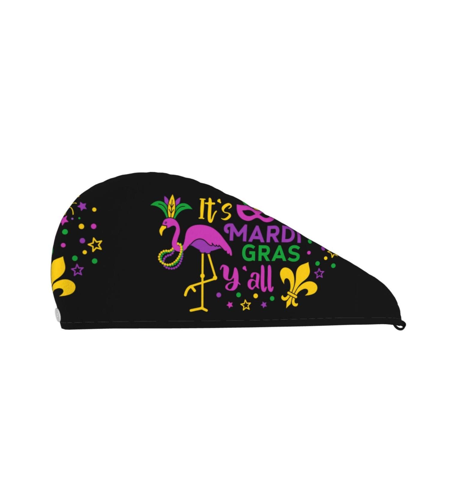 Quick-Dry Hair Towel Wrap with Button - Mardi Gras Flamingo Turban for Fast Hair Drying - Buy Online on GoSupps.com