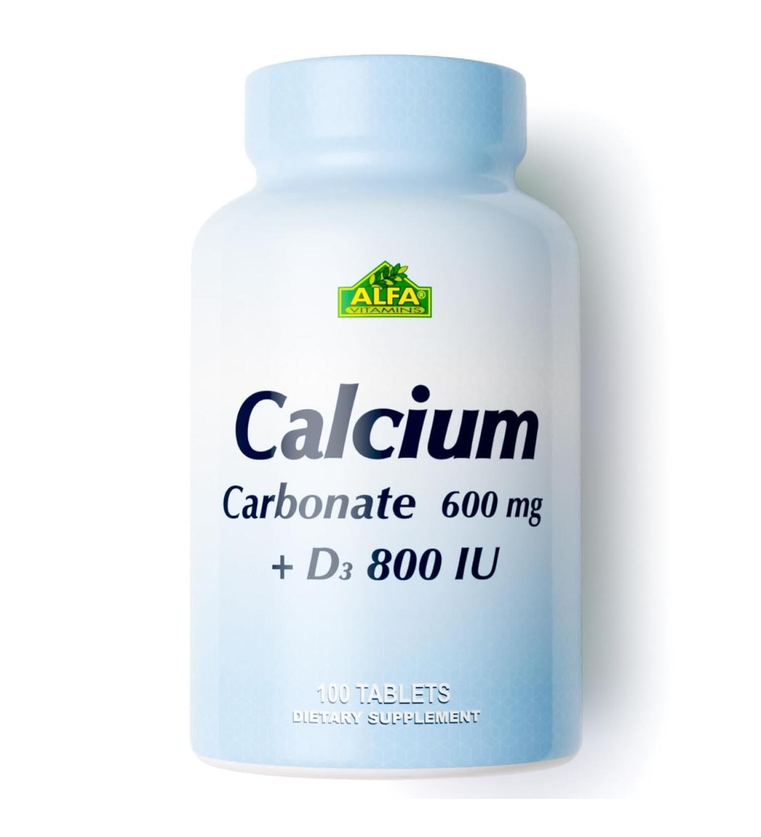 Calcium 600mg + D3 Dietary Supplement by ALFA Vitamins - Promotes Healthy Bones - Healthy Teeth - Healthy Heart - Healthy Nervous System -100 Tablets - Buy Online on GoSupps.com
