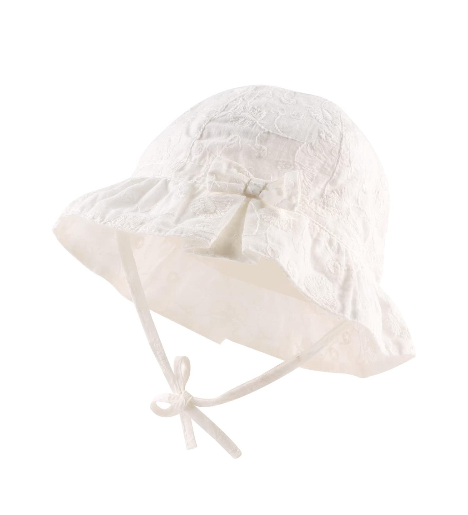 XIAOHAWANG Baby Girl Sun Hat | Embroidered Flowers | Toddler Bucket Hat for Infant Girls 6-12 Months | Summer Cap with White Bowknot - Buy Online on GoSupps.com