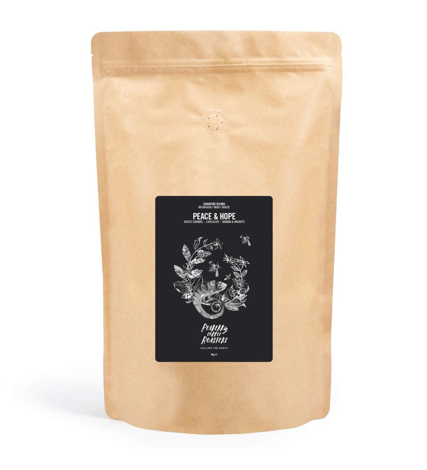 Peaberry Coffee Peace & Hope 3 Bean Blend - Hand Chosen Fresh Coffee Beans From Nicaragua India and Brazil - Hand Roasted in Hampshire UK - Whole Bean 1KG - Buy Online on GoSupps.com