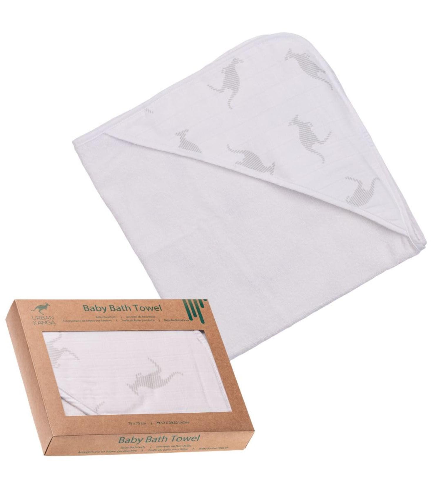 Urban Kanga Hooded Baby Towel | Double-Sided Oeko-Tex Cotton Muslin | Grey Kanga Premium International Shipping - Buy Online on GoSupps.com