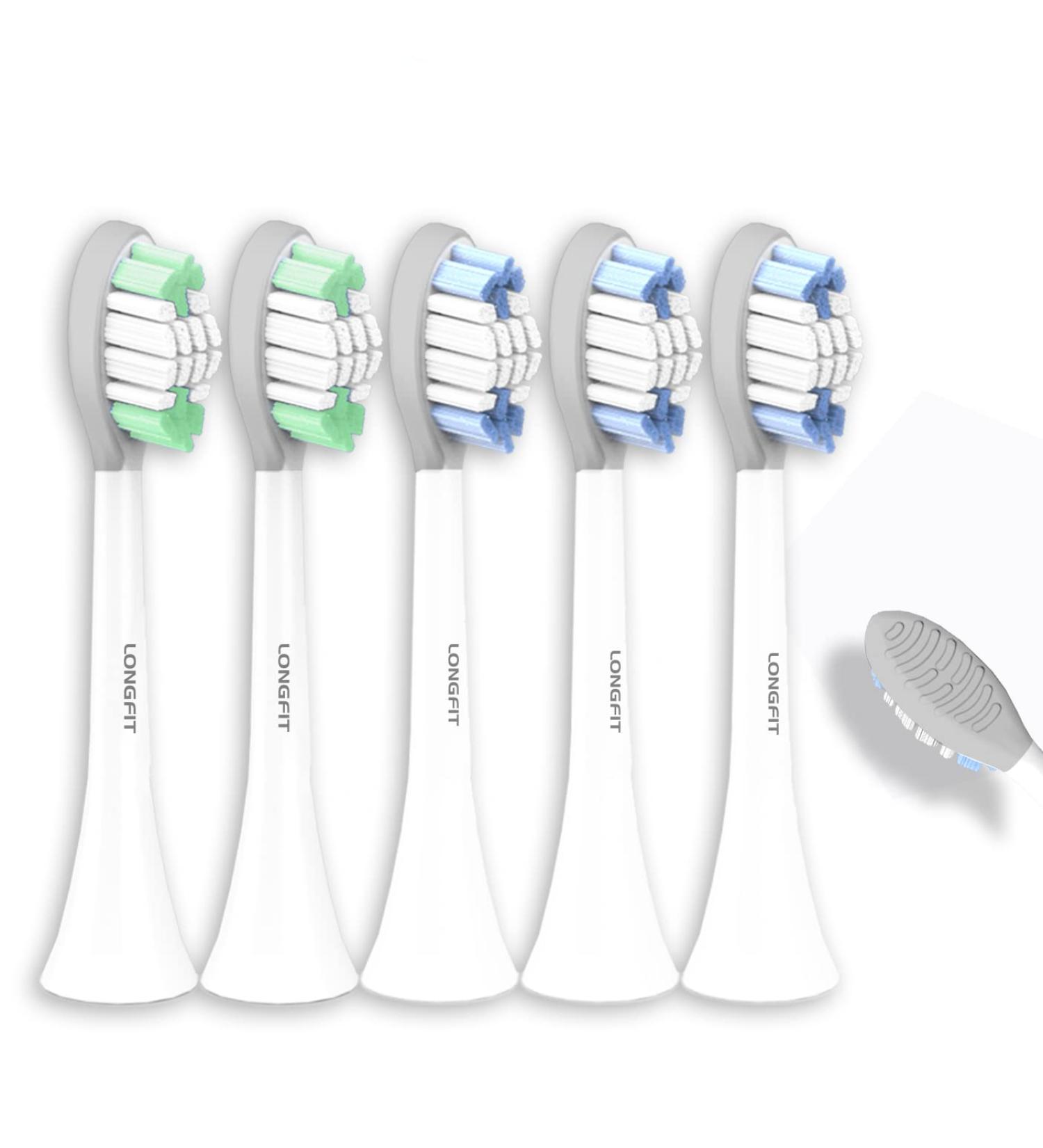 LONGFIT Electric Toothbrush Replacement Heads 5 Packs with Dupont Bristle White V - Buy Online on GoSupps.com