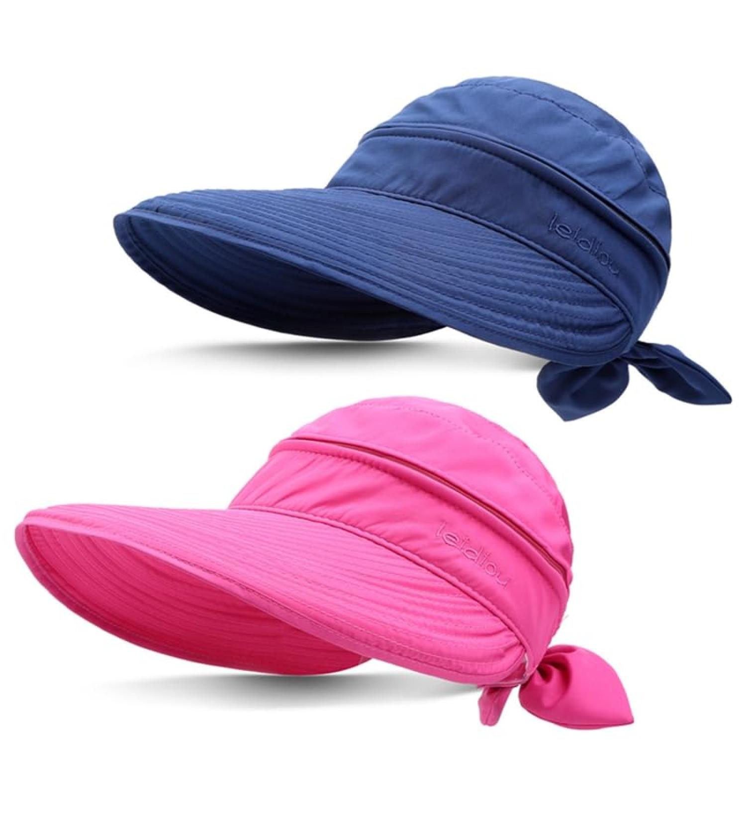 Yamitora Women's Sun Hat - UV Protection Zippered Visor 2-Piece Set for Beach Golf Travel - Outdoor Summer Hats in Marine Blue & Rose Red - Buy Online on GoSupps.com
