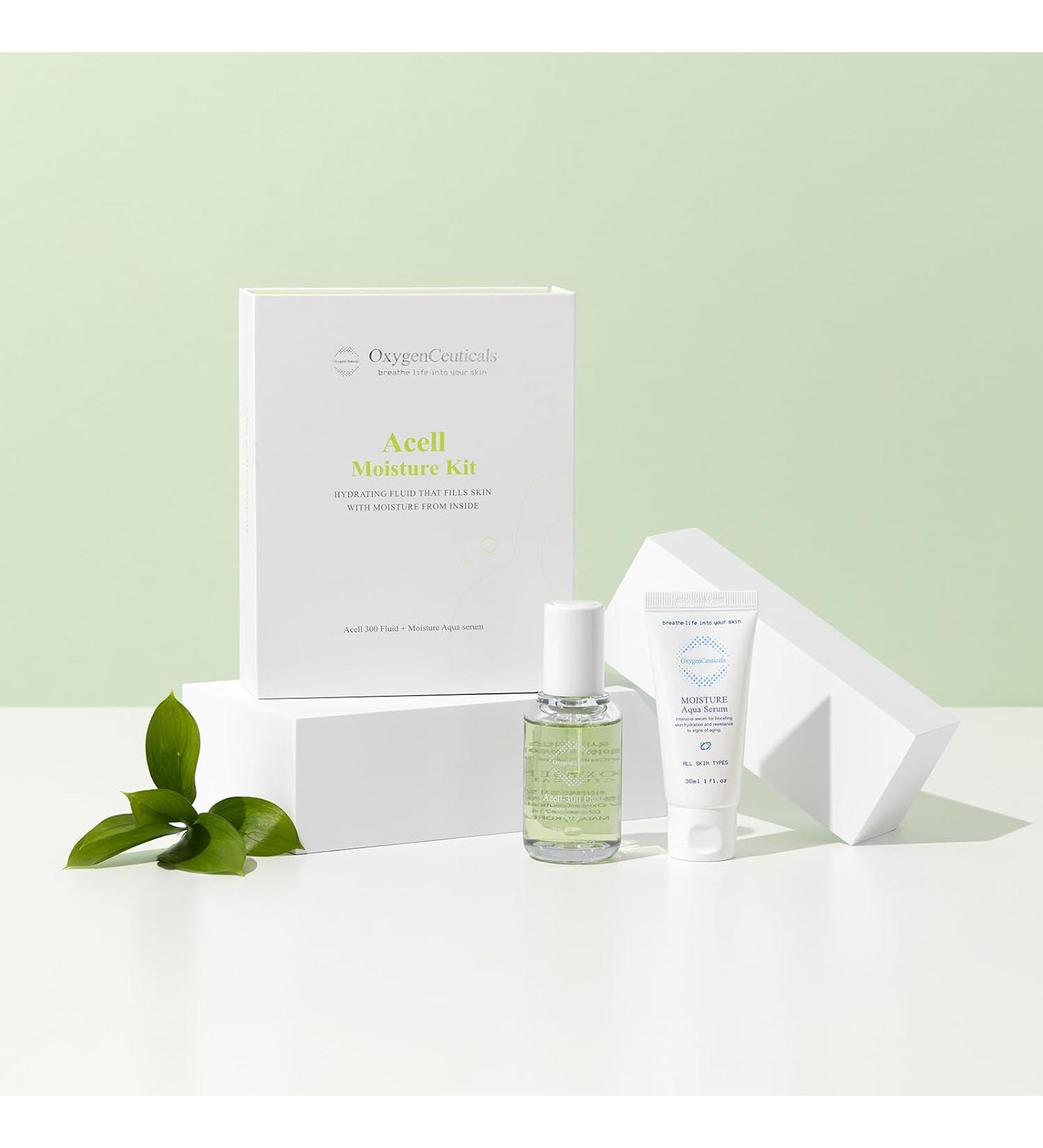 Best Moisturizer Set for Dehydrated Skin | OxygenCeuticals Acell Moisture Kit - Hyaluronic Acid Serum & Oil-Free Ampoule | 30ml Each - Buy Online on GoSupps.com