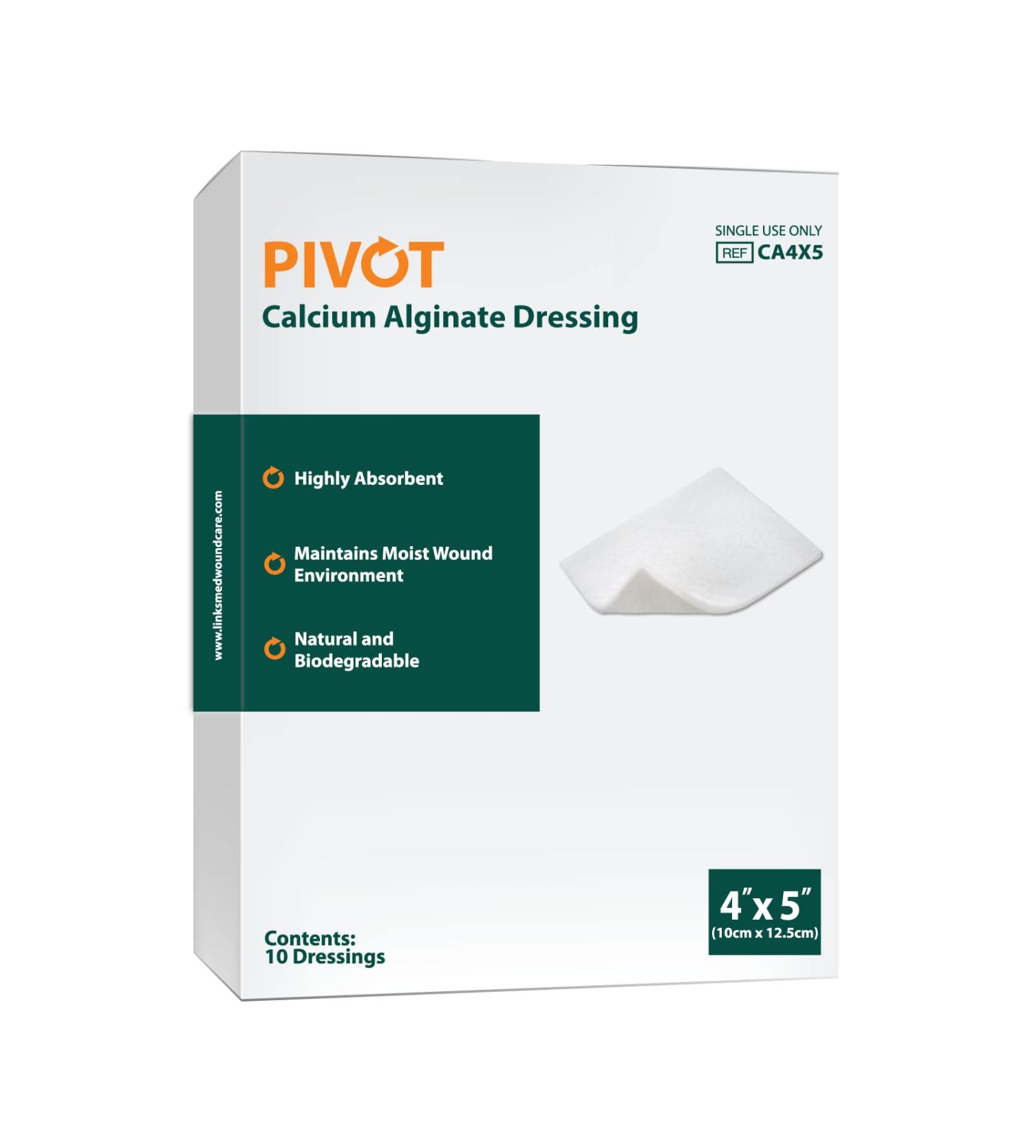 Pivot Calcium Alginate Wound Dressing - All-Natural First Aid | 4x5 Dressings (Box of 10) - Fast Worldwide Shipping - Buy Online on GoSupps.com