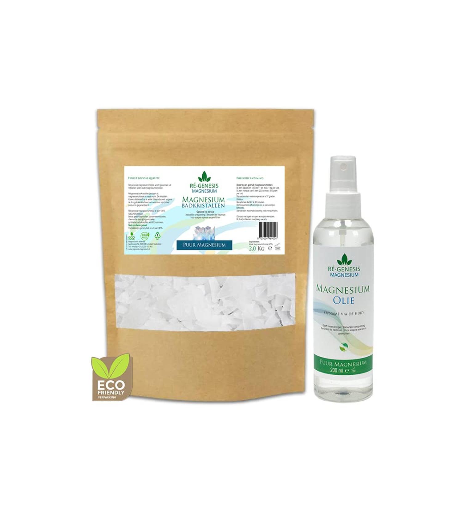 Regenesis Magnesium Magnesium oil spray 200 ml and 2 Kg magnesium flakes from R genesis Magnesium spray and magnesium bath crystals Magnesium chloride Good for the muscles - Buy Online on GoSupps.com