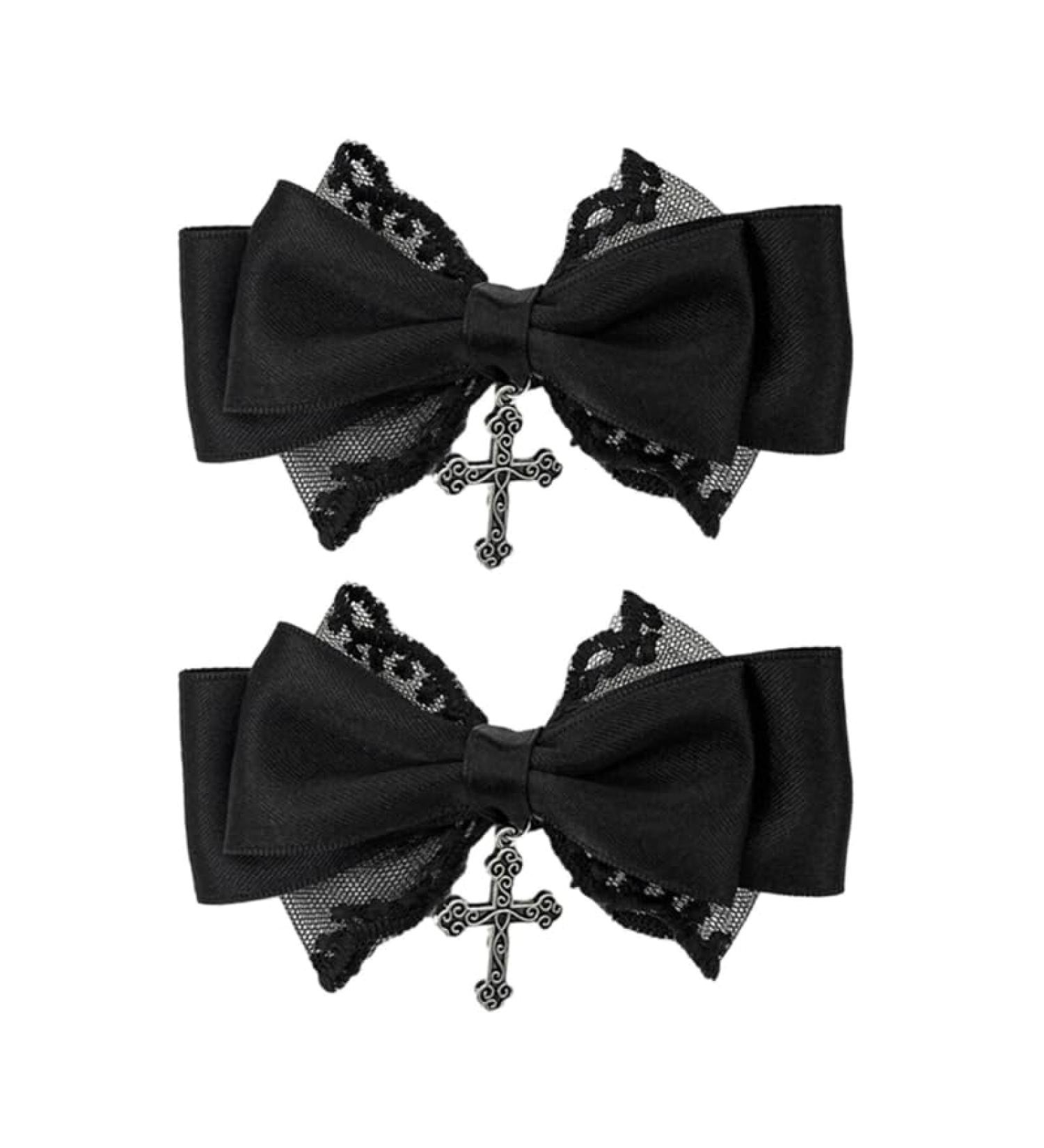 Gothic Lace Hair Clip Bow Large Barrette Bow Flat Clips Barrette Hairpin Bow Elegant Hair Clip for Bunches - Buy Online on GoSupps.com