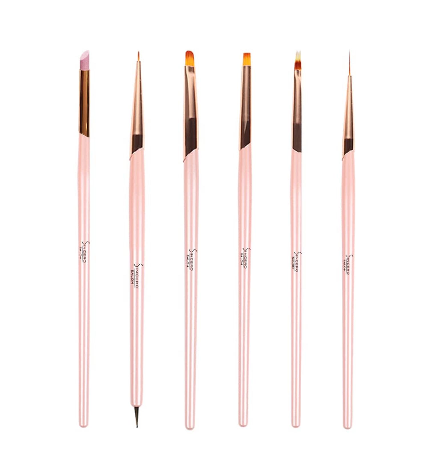 SINCERO SALON Nail Art Brush Set - 6 Professional Brushes with Wooden Handles | Perfect Gel Nail Art Tools for Creative Designs - Buy Online on GoSupps.com