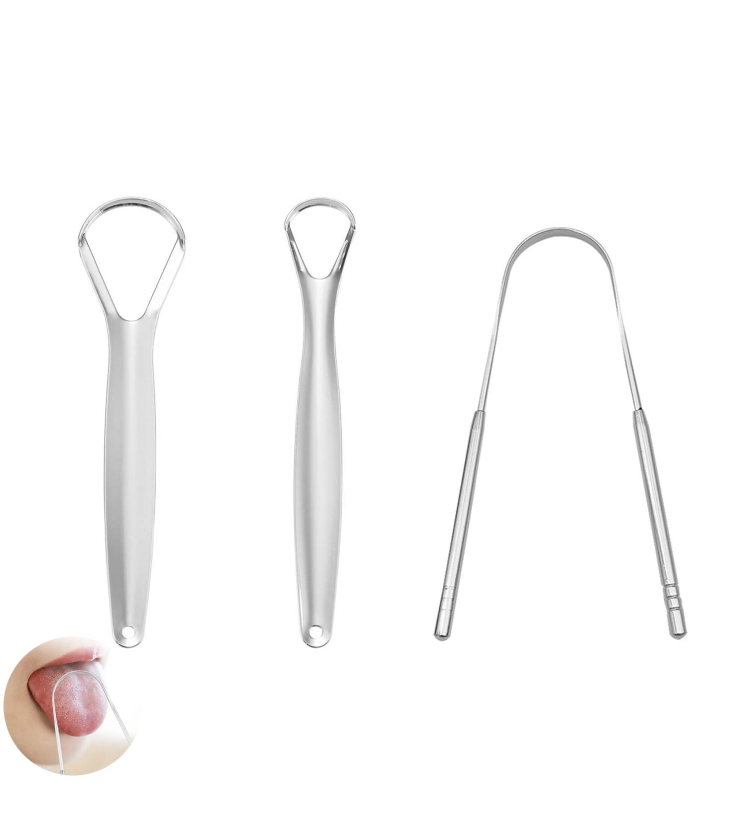 Jaimela Tongue Cleaner Set - 3 Stainless Steel Tongue Scrapers for Superior Oral Hygiene | Metal Tongue Brush with Handle - Buy Online on GoSupps.com