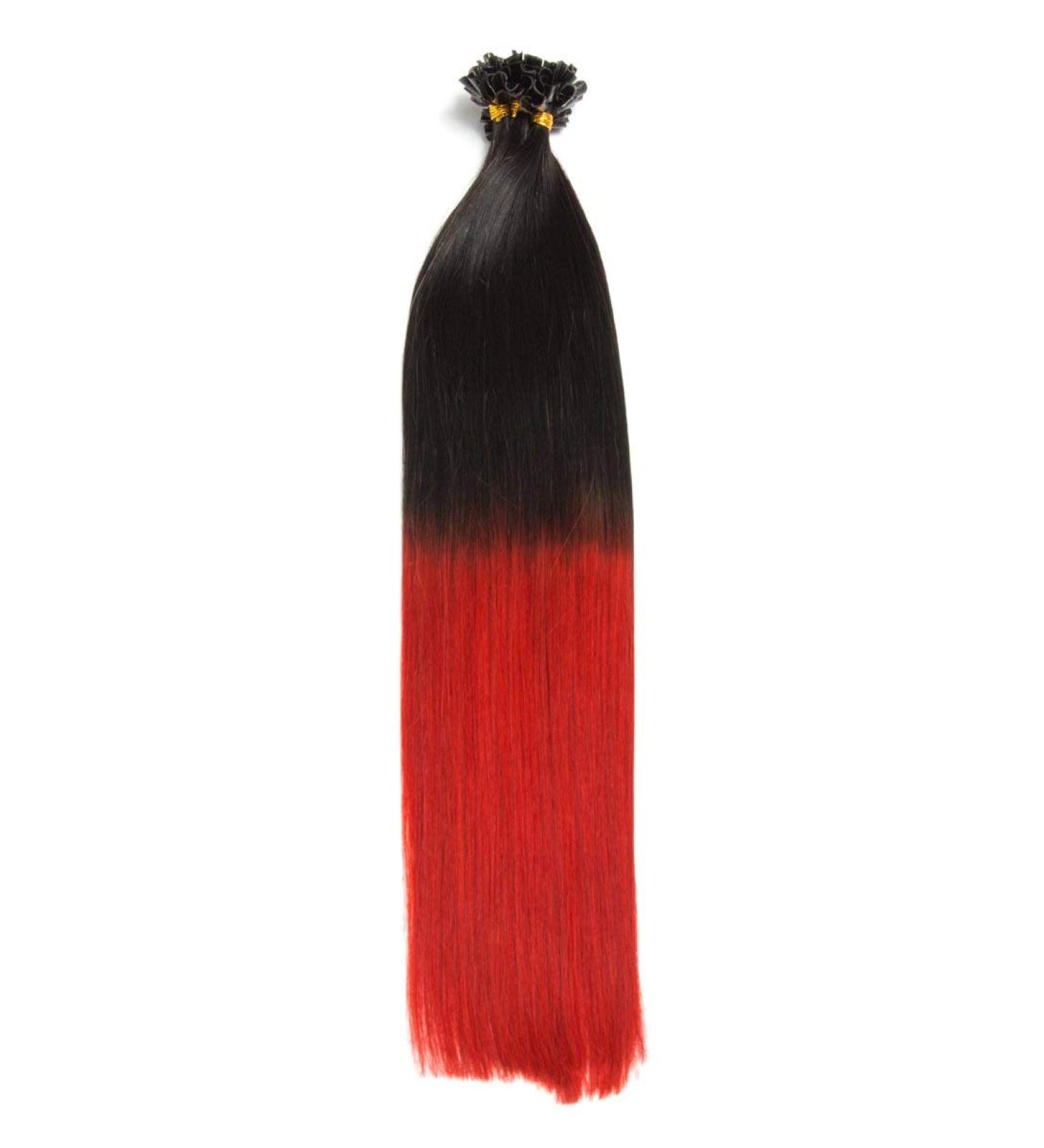 Buy 100% Remy Ombr Keratin Bonding Hair Extensions - 50x 1g 50cm U-Tip Smooth Strands in Natural Black/Red - Buy Online on GoSupps.com