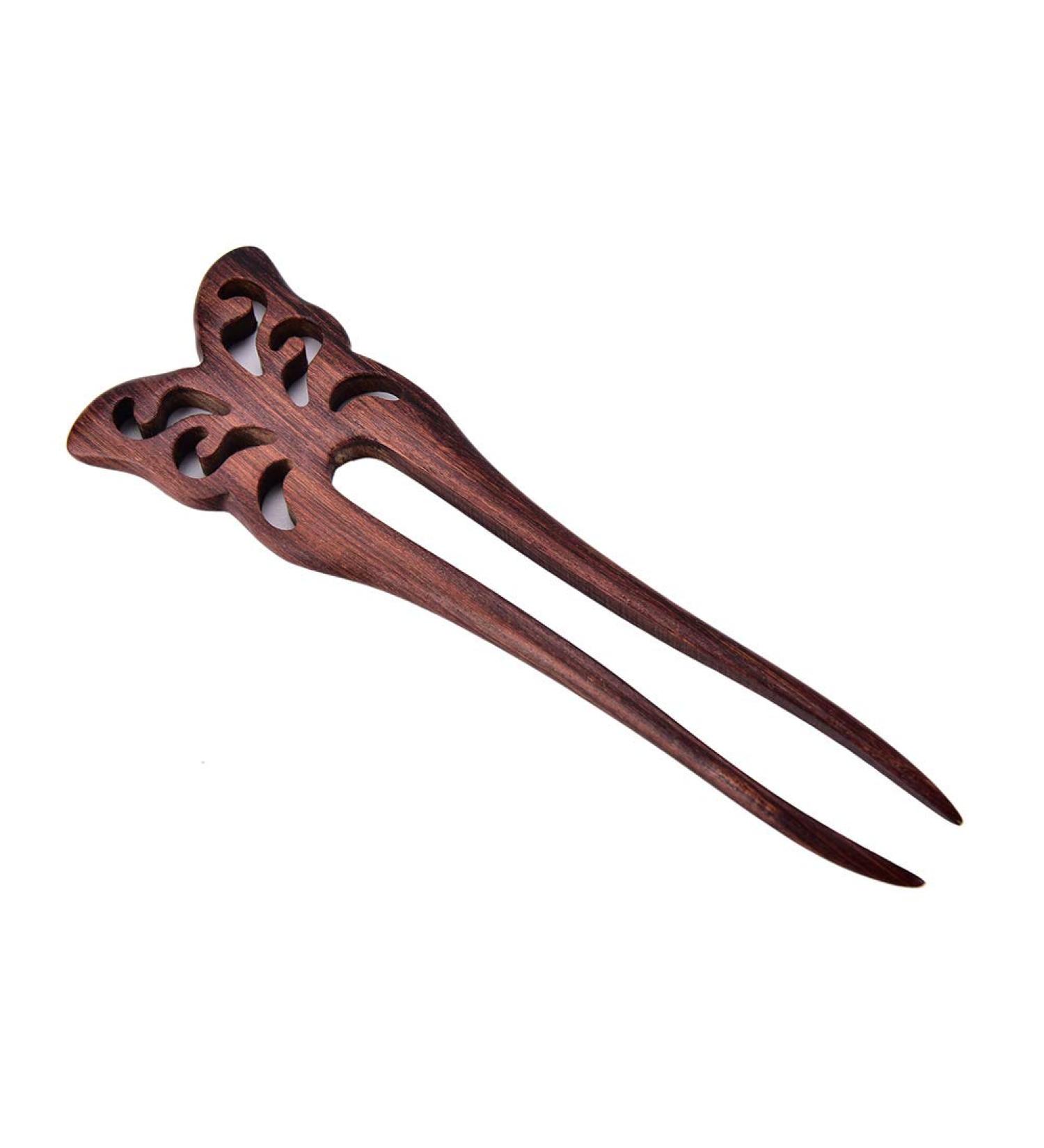 Handmade Carved Wood 2-Prong Butterfly Hair Fork Vintage Style Hair Stick - Buy Online on GoSupps.com
