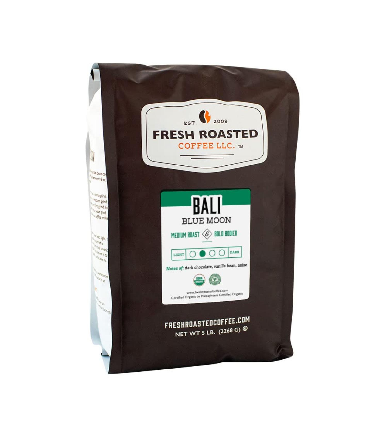 Organic Bali Blue Moon Coffee 5 lb (80 oz) - Medium Roast - Kosher RFA - Whole Bean - Buy Online on GoSupps.com