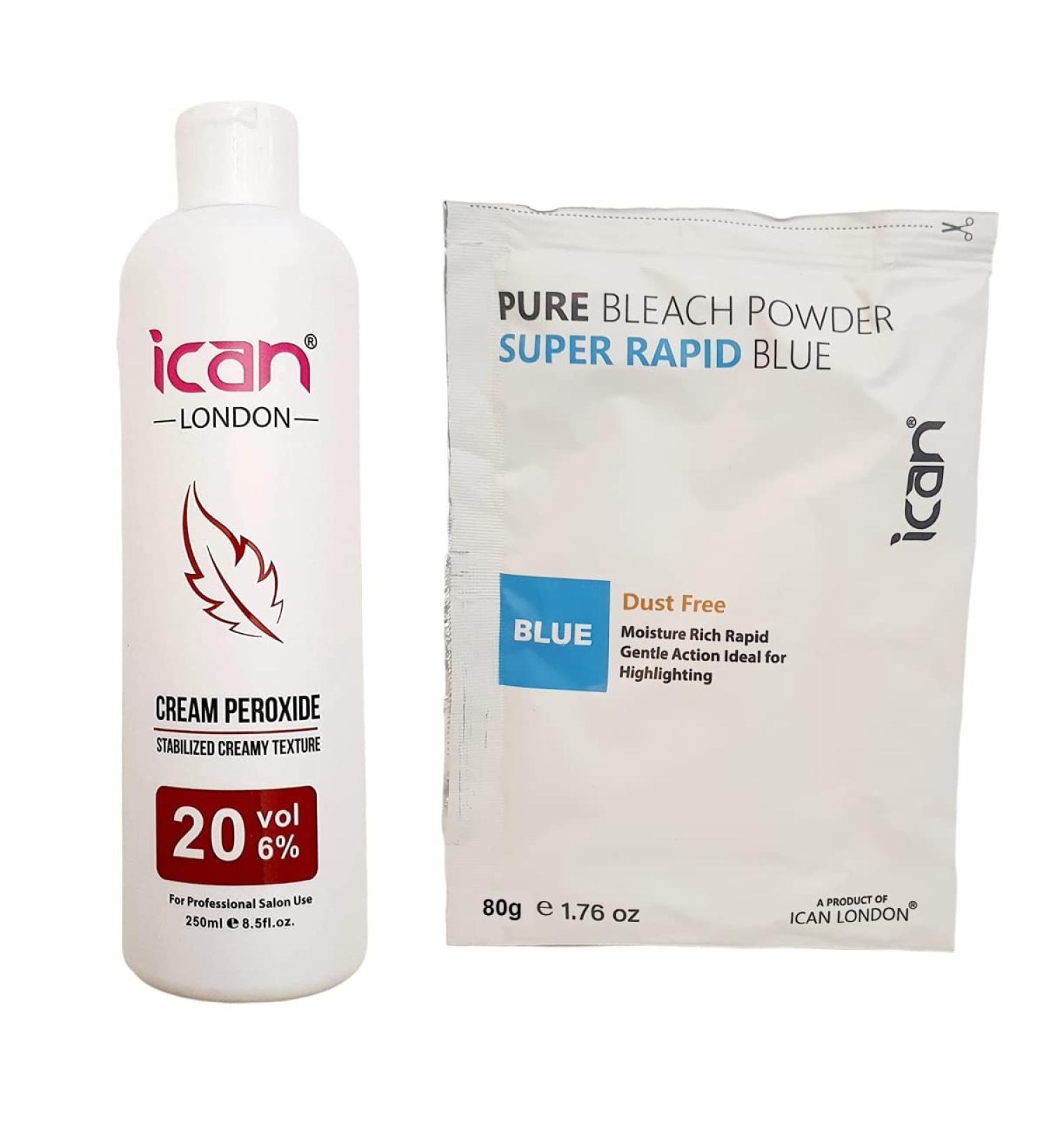 ICAN LONDON PROFESSIONAL CREAM PEROXIDE 20 VOL 6% 250 ML + RAPID BLUE POWDER BLEACH 80 G SET - Buy Online on GoSupps.com