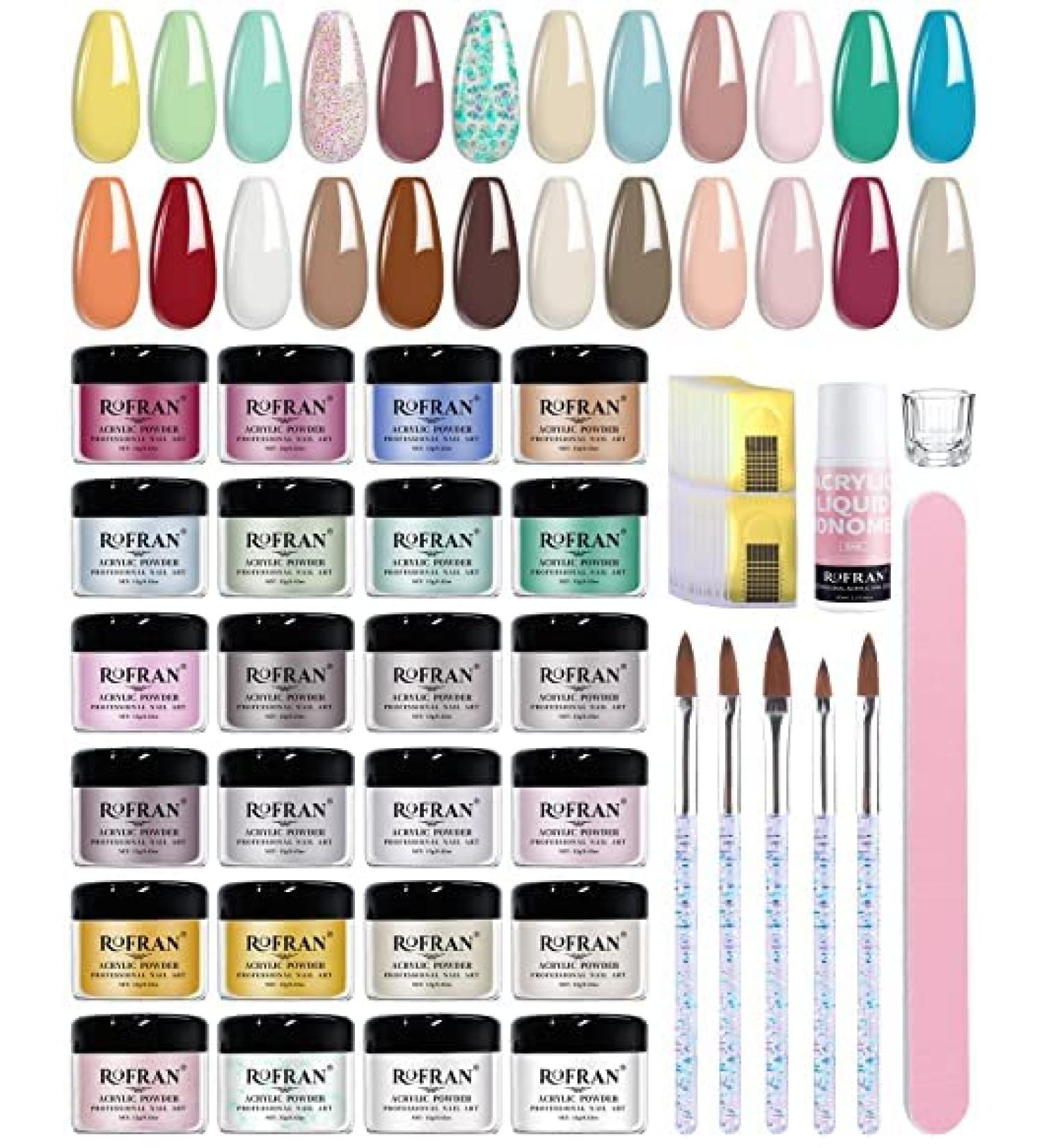 Rofran 24 Coloured Acrylic Powder Set with Acrylic Liquid Monomer for Nail Extension 12g/box Large Glitter Acrylic Nail Powder Sets for Women Nail Acrylic Nail Kit for Beginners DIY Nails Home Salon a-24 color - Buy Online on GoSupps.com