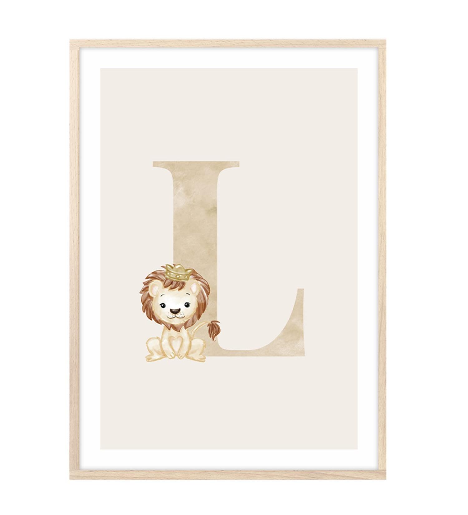 Meinbaby123 Letter Poster A4 for Kids | Baby Room Decor | Unique Gift Ideas for Birth | Initial L (Sweet Lion) - Buy Online on GoSupps.com