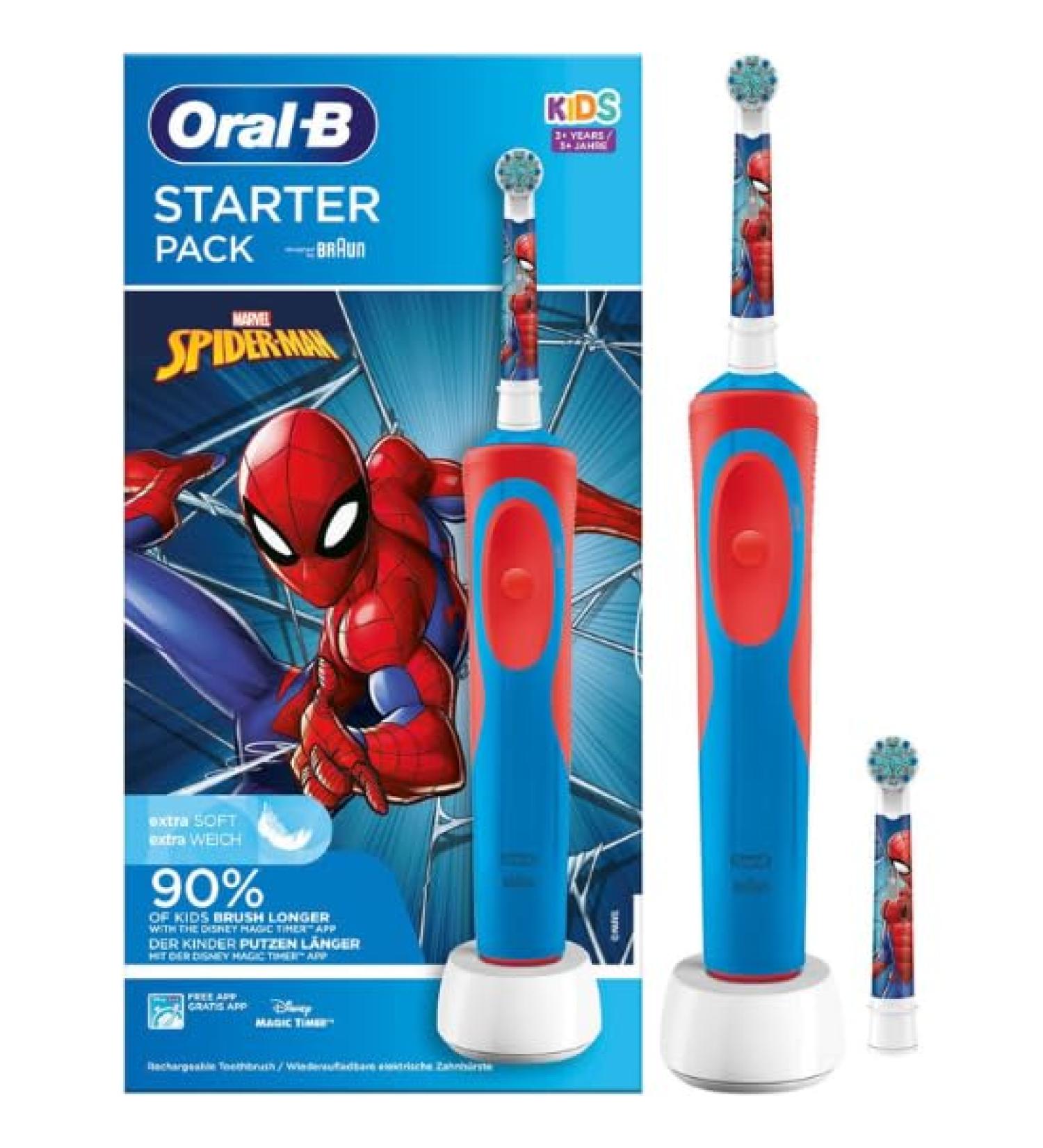 Oral-B Kids Spiderman Electric Toothbrush - 2 Brush Heads | StartPack for Children Aged 3+ - Buy Online on GoSupps.com