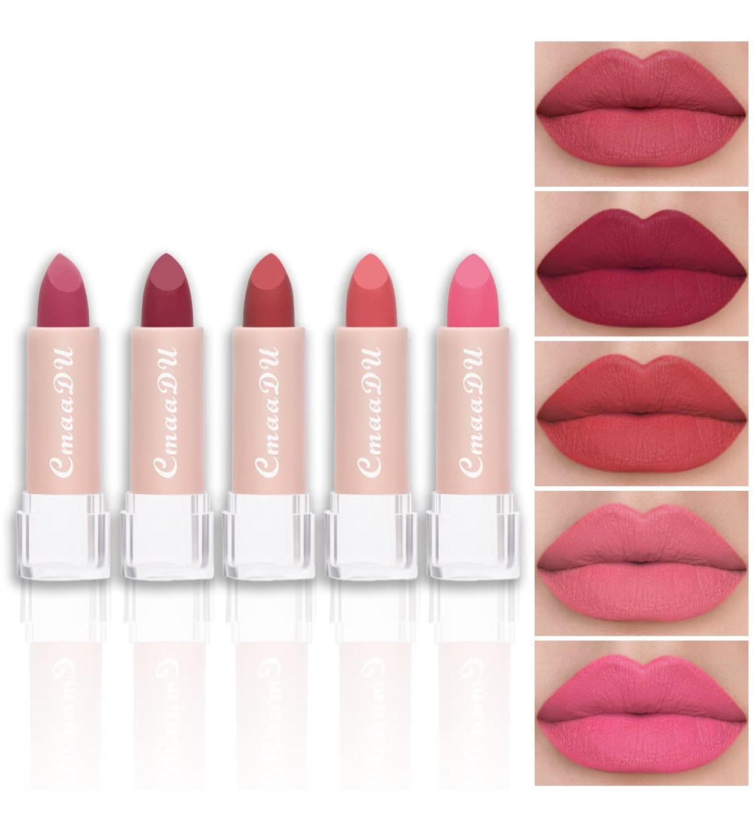 5Pcs Dark Orange Red Pink Mauve Matte Lipstick Set - Long Lasting Smudge Proof Lipstick Kit for Women - Buy Online on GoSupps.com