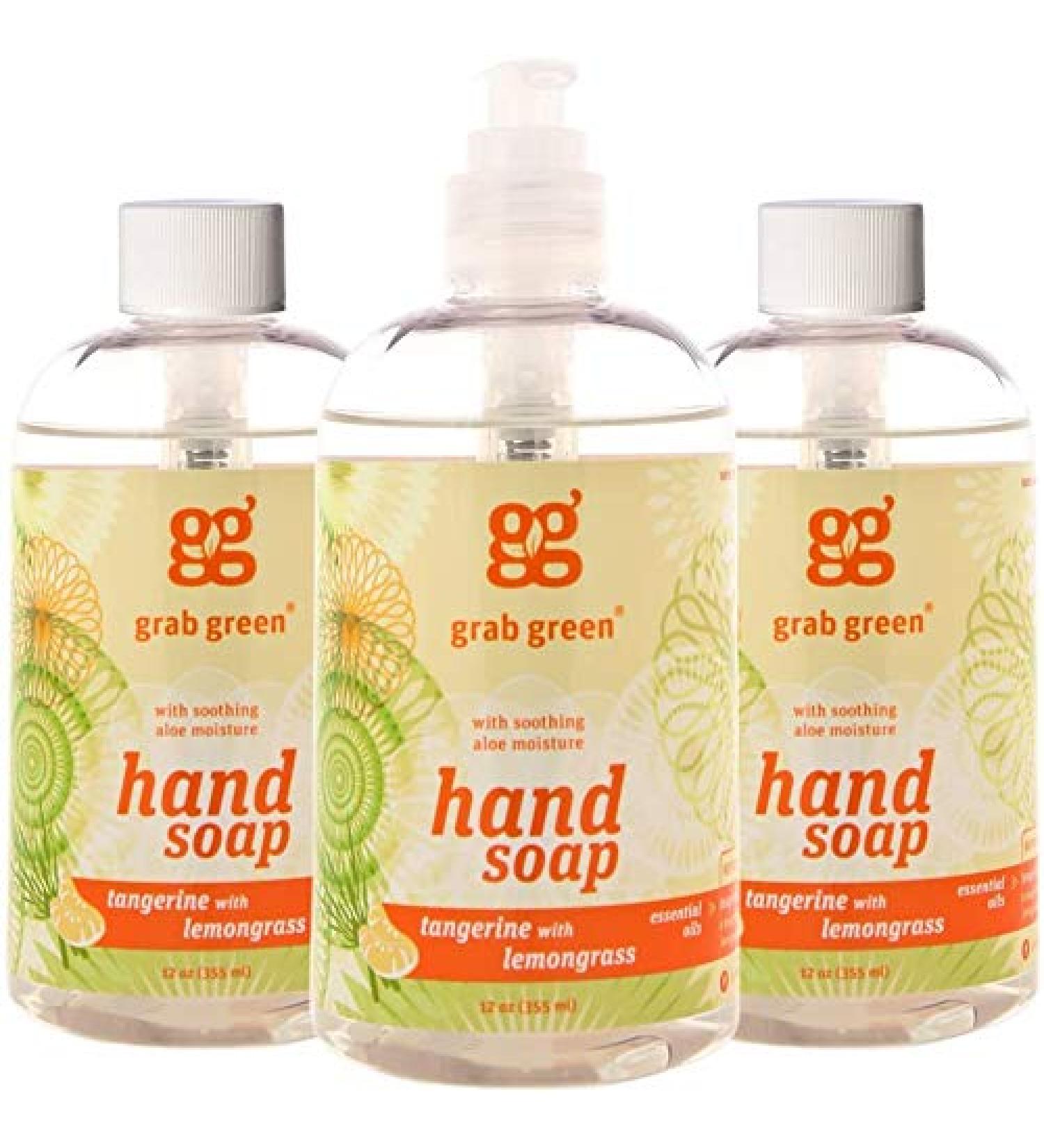 Grab Green Hand Soap 12 oz - Tangerine Lemongrass Scent - Plant & Mineral Based - Soothing Aloe - 3 Pack - Buy Online on GoSupps.com