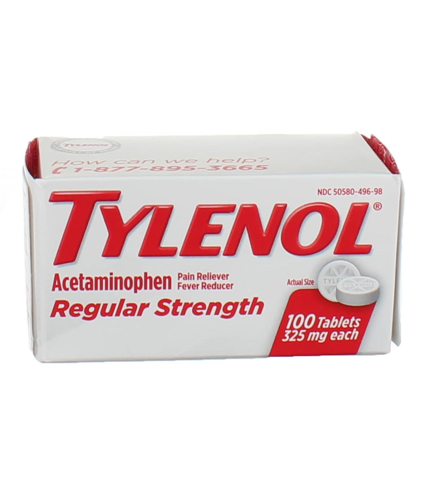 Tylenol 325mg Regular Strength Pain Reliever | 100ct Size | Tylenol Reg Strength 100's - Buy Online on GoSupps.com