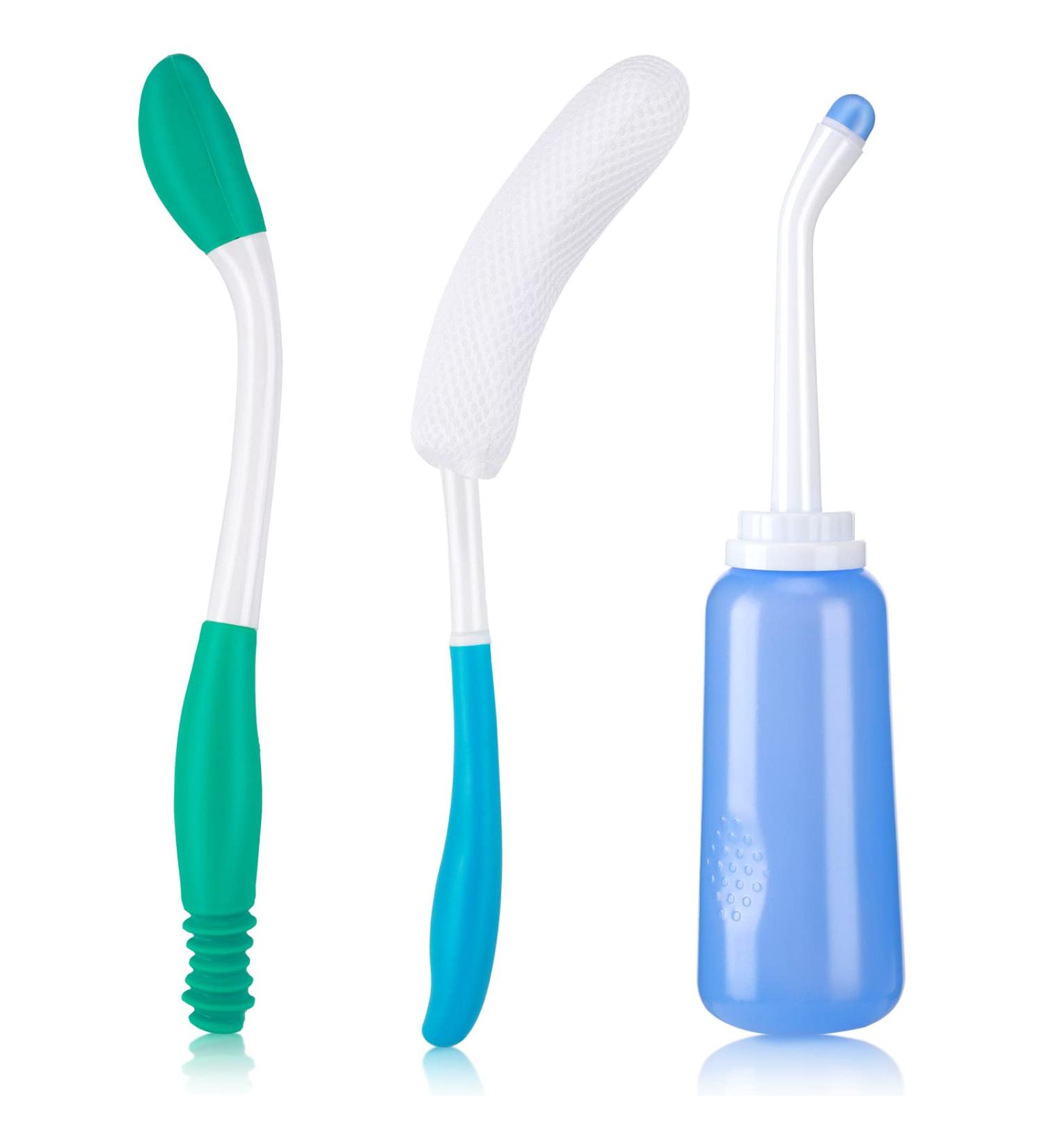 3 Pcs Portable Bidet Toilet Aids Set for Elderly & Pregnant - Long Reach Butt Cleaner & Shower Brush - Travel Friendly & Easy Bathroom Assistance Kit - Buy Online on GoSupps.com