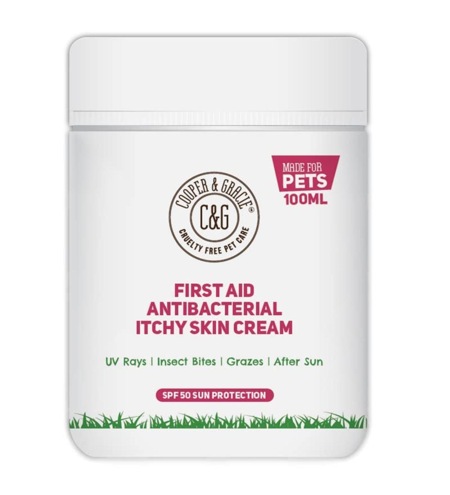 First Aid Antibacterial Itchy Skin Cream with SPF 50 | Natural Essential Oil | Maintains Cracked Itchy Skin | Lick Safe Non-Toxic Non-Irritant | Highly Absorbent Sun Cream for Dogs 100ml - Buy Online on GoSupps.com